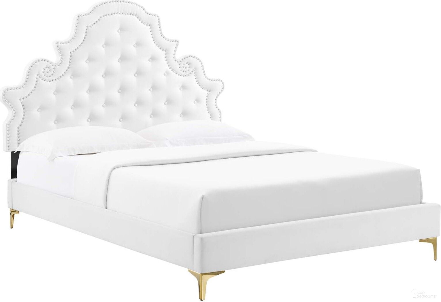 Gwyneth Tufted Performance Velvet Queen Platform Bed MOD-6751-WHI