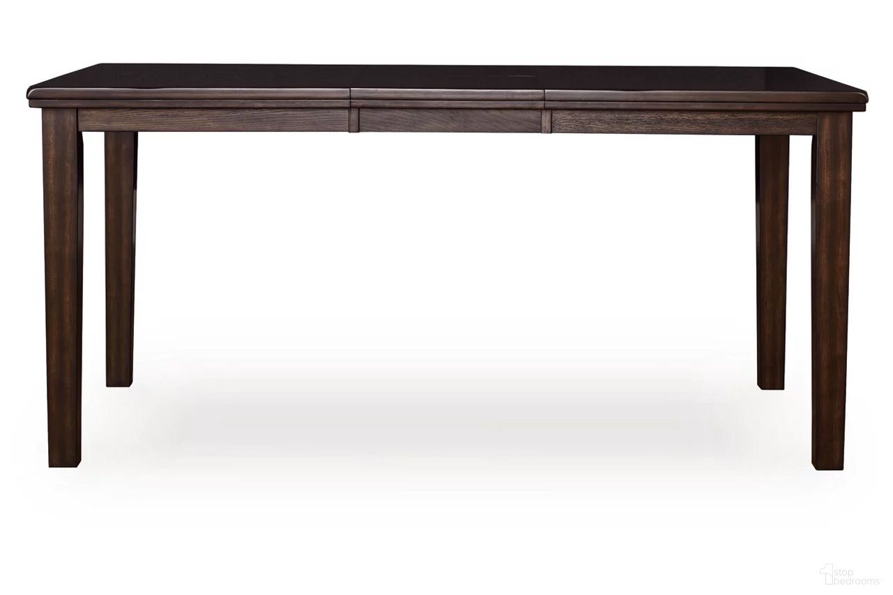 The appearance of Haddigan Counter Height Dining Extension Table In Dark Brown designed by Signature Design by Ashley in the transitional interior design. This dark brown piece of furniture was selected by 1StopBedrooms from Haddigan Collection to add a touch of cosiness and style into your home. Sku: D596-32. Table Base Style: Legs. Material: Wood. Table Top Shape: Rectangular. Size: 42" x 78".