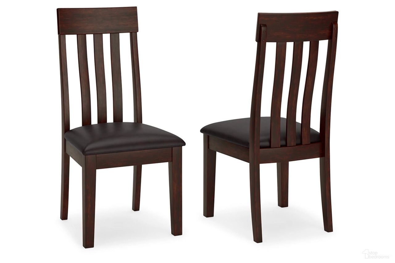 The appearance of Haddigan Dark Brown Dining Upholstered Side Chair Set Of 2 designed by Signature Design by Ashley in the transitional interior design. This dark brown piece of furniture was selected by 1StopBedrooms from Haddigan Collection to add a touch of cosiness and style into your home. Sku: D596-01. Material: Leather Match. Chair Type: Side Chair.