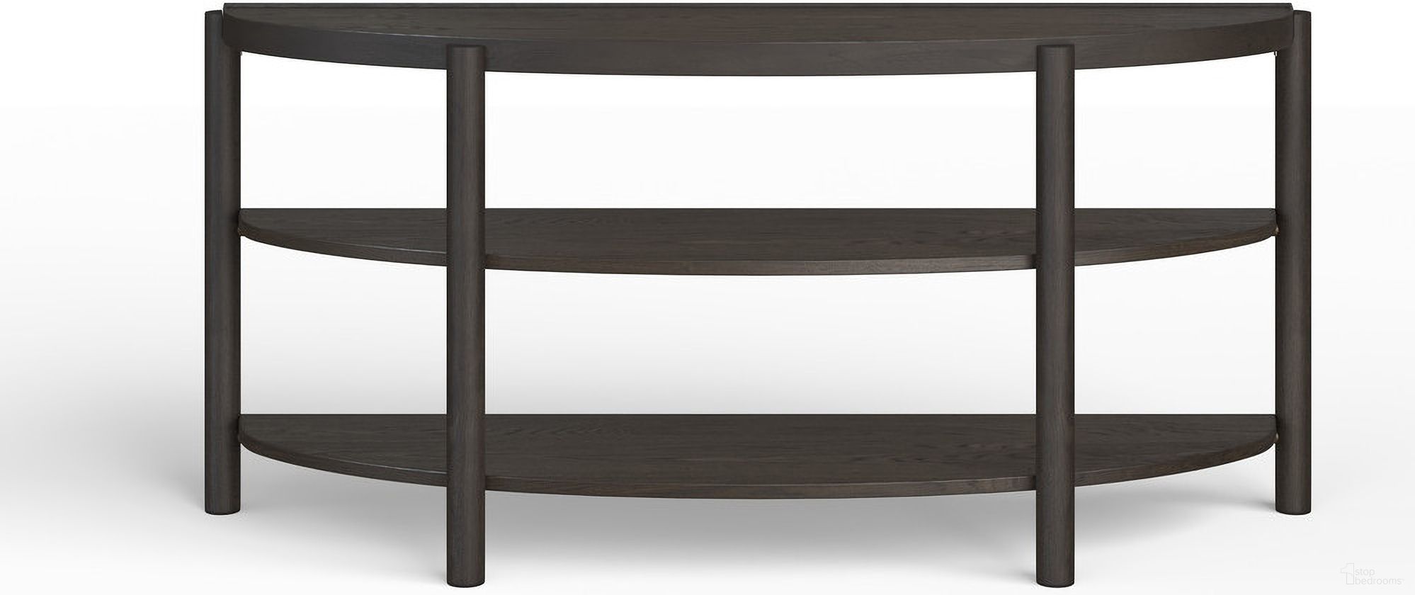 The appearance of Hadleigh Demilune Sofa Table In Coffee Bean designed by Magnussen in the transitional interior design. This coffee bean piece of furniture  was selected by 1StopBedrooms from Hadleigh Collection to add a touch of cosiness and style into your home. Sku: T5711-75. Material: Oak Veneer.