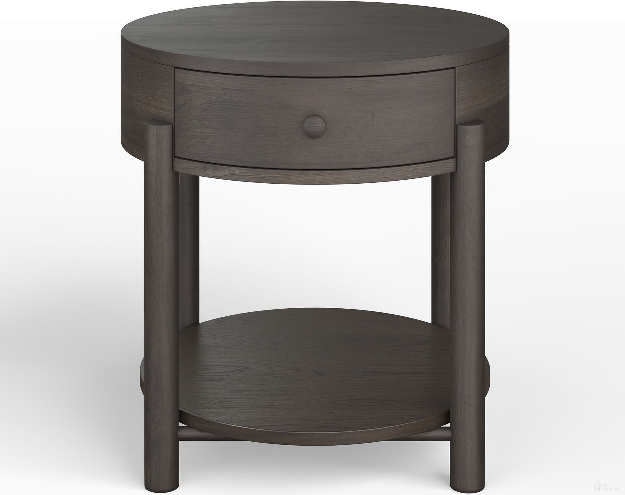 The appearance of Hadleigh Round End Table In Coffee Bean designed by Magnussen in the transitional interior design. This coffee bean piece of furniture  was selected by 1StopBedrooms from Hadleigh Collection to add a touch of cosiness and style into your home. Sku: T5711-05. Material: Oak Veneer.