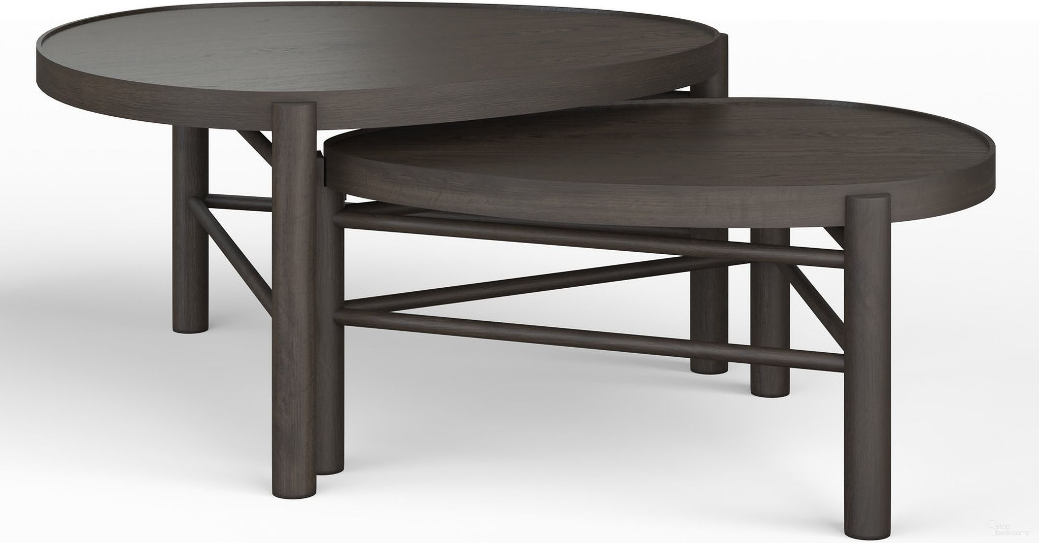 The appearance of Hadleigh Shaped Nesting Cocktail Table In Coffee Bean designed by Magnussen in the transitional interior design. This coffee bean piece of furniture  was selected by 1StopBedrooms from Hadleigh Collection to add a touch of cosiness and style into your home. Sku: T5711-52. Material: Oak Veneer.