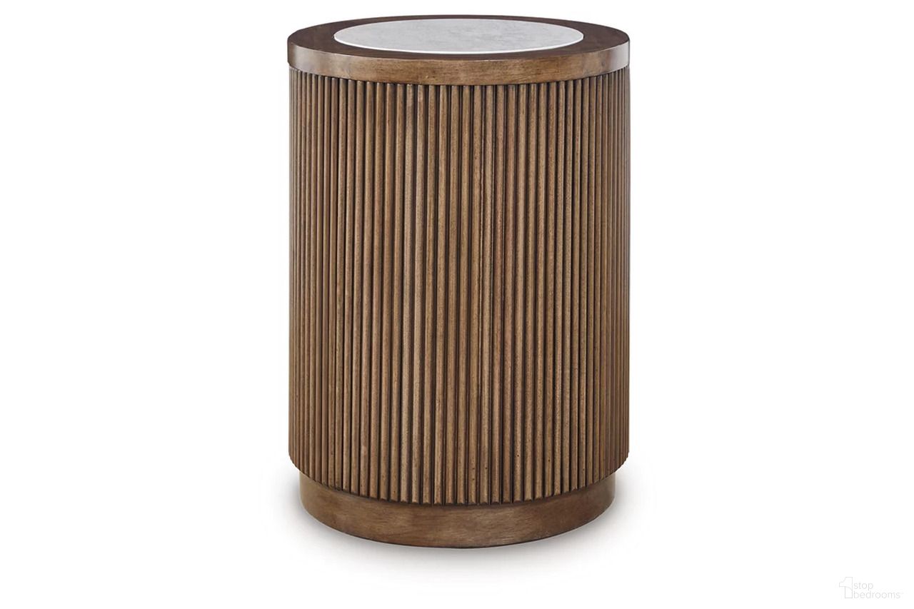 The appearance of Hadonna End Table In Brown designed by Signature Design by Ashley in the transitional interior design. This brown piece of furniture  was selected by 1StopBedrooms from Hadonna Collection to add a touch of cosiness and style into your home. Sku: T658-6. Material: Wood.