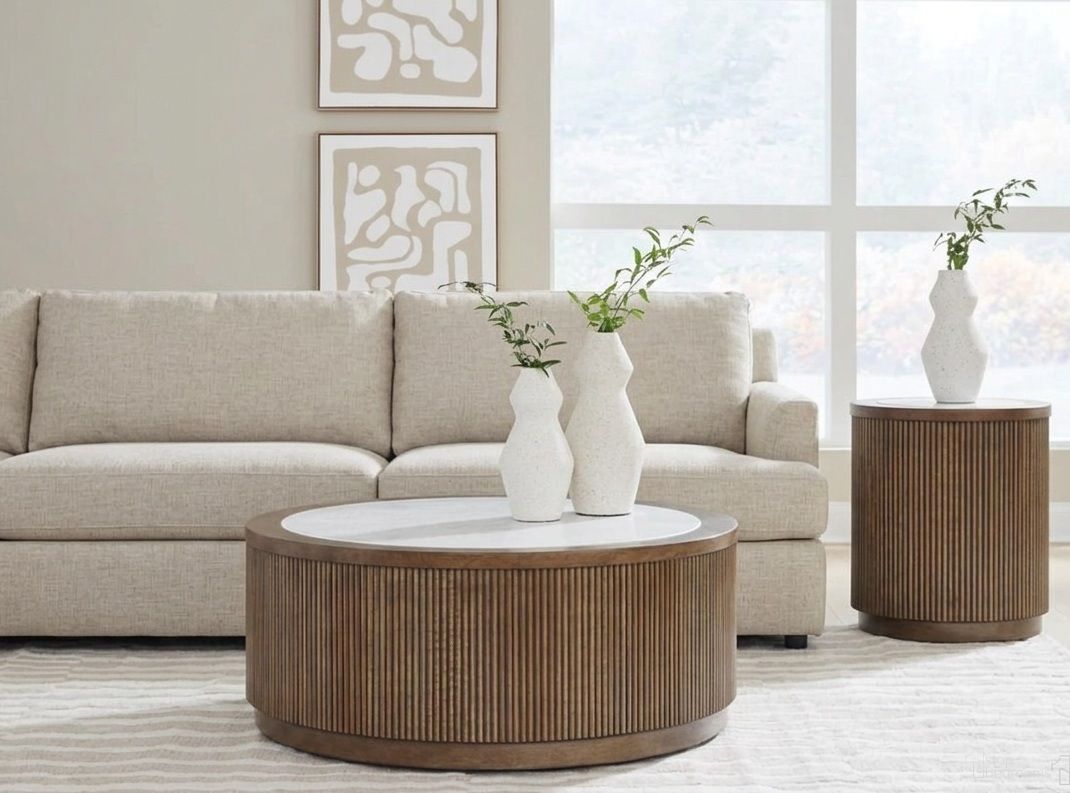 The appearance of Hadonna Occasional Table Set In Brown designed by Signature Design by Ashley in the transitional interior design. This brown piece of furniture  was selected by 1StopBedrooms from Hadonna Collection to add a touch of cosiness and style into your home. Sku: T658-8;T658-6. Material: Marble.