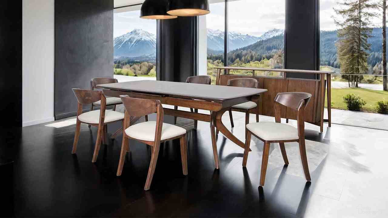 The appearance of Hadsten Dining Room Set In Rich Walnut designed by Furniture of America in the transitional interior design. This rich walnut piece of furniture  was selected by 1StopBedrooms from Hadsten Collection to add a touch of cosiness and style into your home. Sku: FM30004WN-T;FM30004WN-SC-2PK. Material: Fabric. Table Top Shape: Rectangular. Size: 41" x 103".