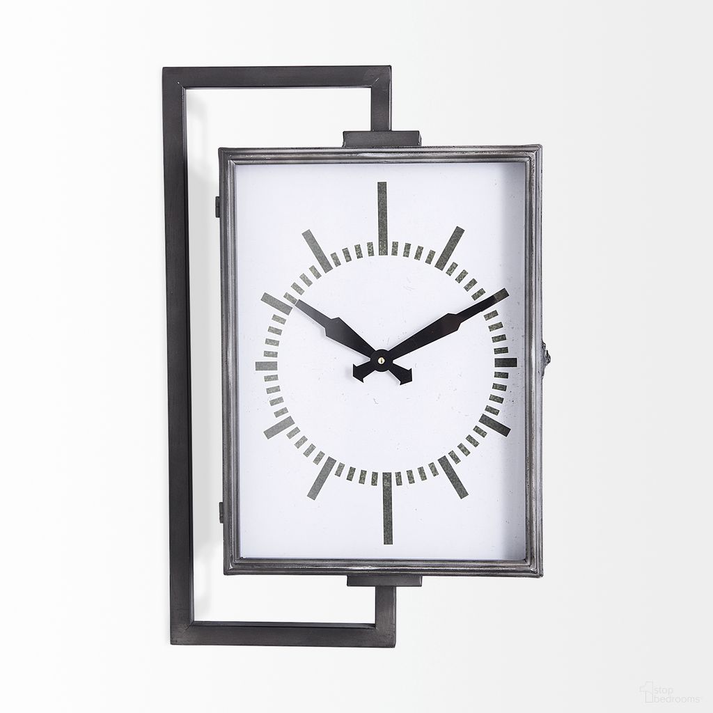 The appearance of Hagar Rectangular Large Industrial Wall Clock In Black designed by Mercana in the industrial interior design. This black piece of furniture  was selected by 1StopBedrooms from Hagar Collection to add a touch of cosiness and style into your home. Sku: 68553. Material: Metal.