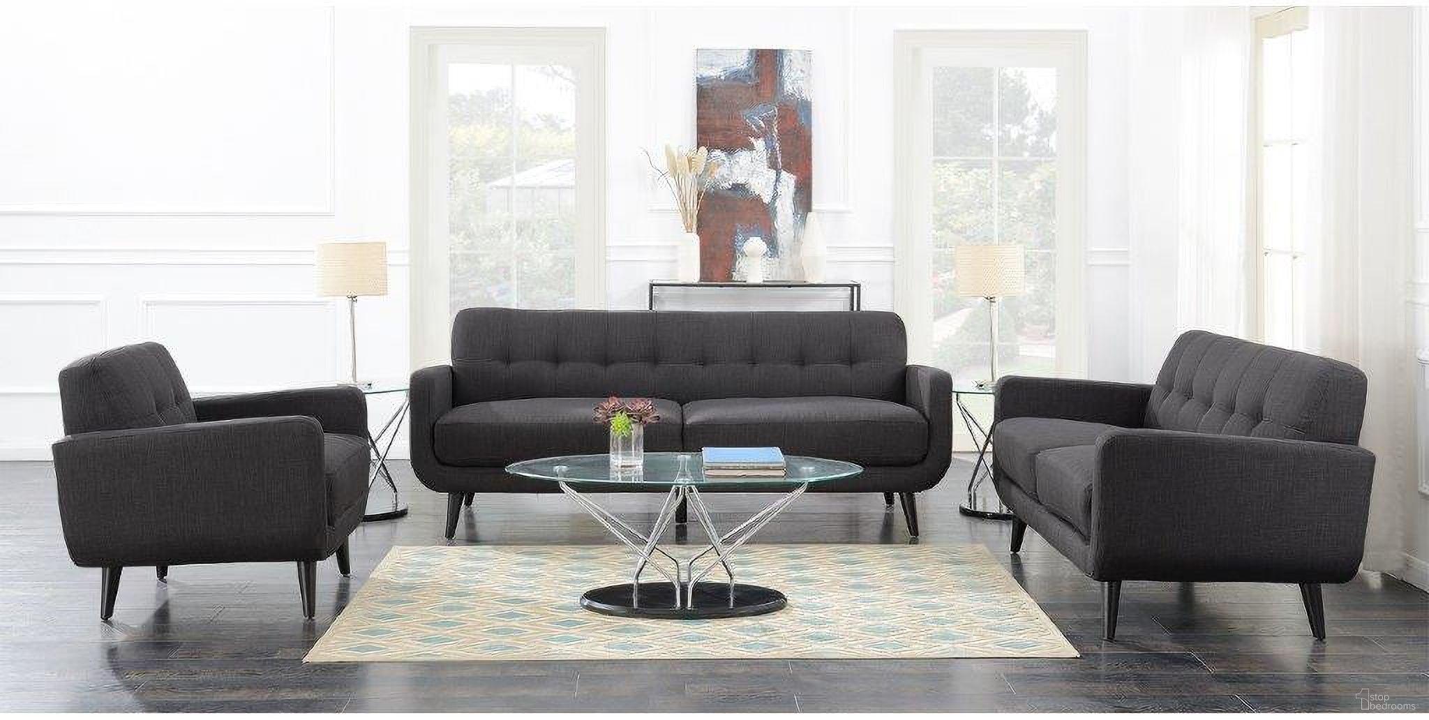 The appearance of Hailey Charcoal Living Room Set designed by Picket House in the modern / contemporary interior design. This gray piece of furniture was selected by 1StopBedrooms from Hailey Collection to add a touch of cosiness and style into your home. Sku: UHD090300NP;UHD090200NP. Material: Polyester.