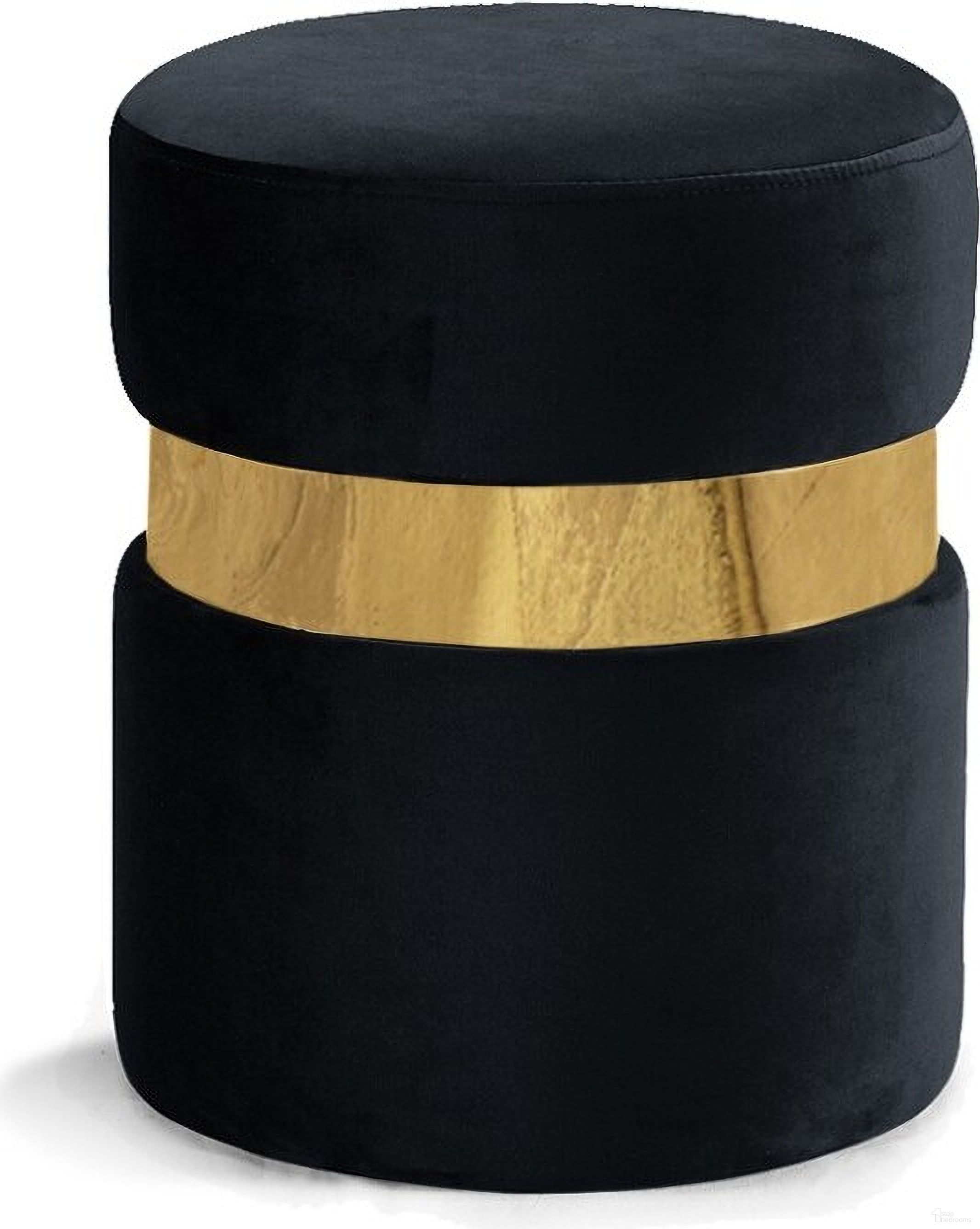 The appearance of Hailey Velvet Ottoman/Stool In Black/Gold designed by Meridian in the modern / contemporary interior design. This black piece of furniture was selected by 1StopBedrooms from Hailey Collection to add a touch of cosiness and style into your home. Sku: 132Black. Material: Velvet.