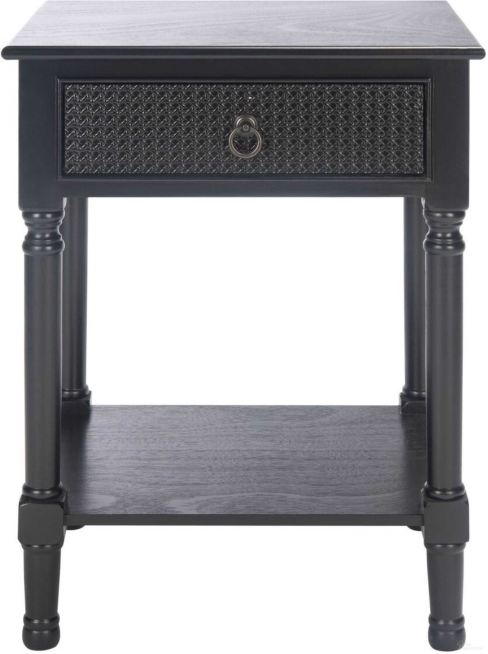 The appearance of Haines 1 Drawer Accent Table in Black designed by Safavieh in the traditional interior design. This black piece of furniture  was selected by 1StopBedrooms from Haines Collection to add a touch of cosiness and style into your home. Sku: ACC5720A. Material: Wood.