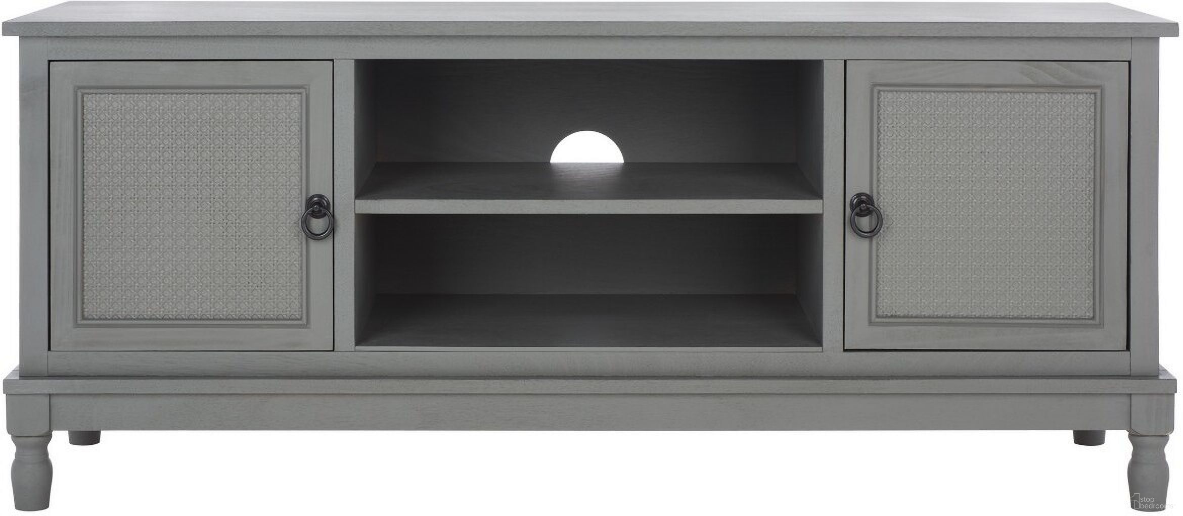The appearance of Haines 2Dr 1 Shelf Media Stand in Distressed Grey designed by Safavieh in the modern / contemporary interior design. This distressed grey piece of furniture  was selected by 1StopBedrooms from Haines Collection to add a touch of cosiness and style into your home. Sku: MED5709B. Material: Wood.