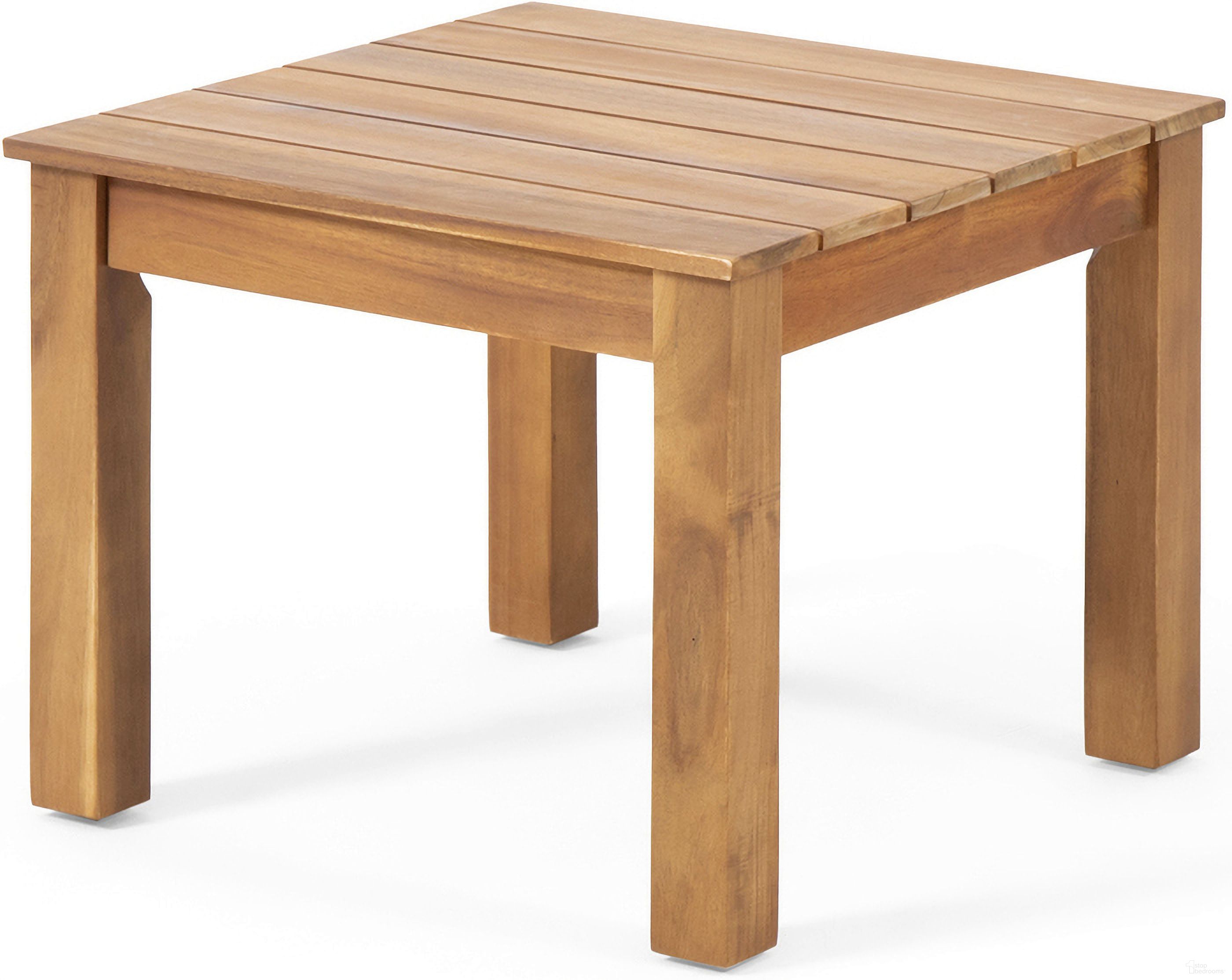 The appearance of Halcyon Outdoor Side Table with Slat Design and Acacia Wood Frame In Teak designed by Noble House in the country / farmhouse interior design. This teak piece of furniture was selected by 1StopBedrooms from Halcyon Collection to add a touch of cosiness and style into your home. Sku: 66469.00. Table Top Shape: Square. Material: Wood.