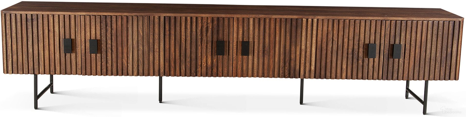 The appearance of Halden 98 Inch Plasma Cabinet In Pecan Brown designed by Home Trends and Design in the transitional interior design. This pecan brown piece of furniture  was selected by 1StopBedrooms from Halden Collection to add a touch of cosiness and style into your home. Sku: ZWHALPC98PB. Material: Mango Wood.