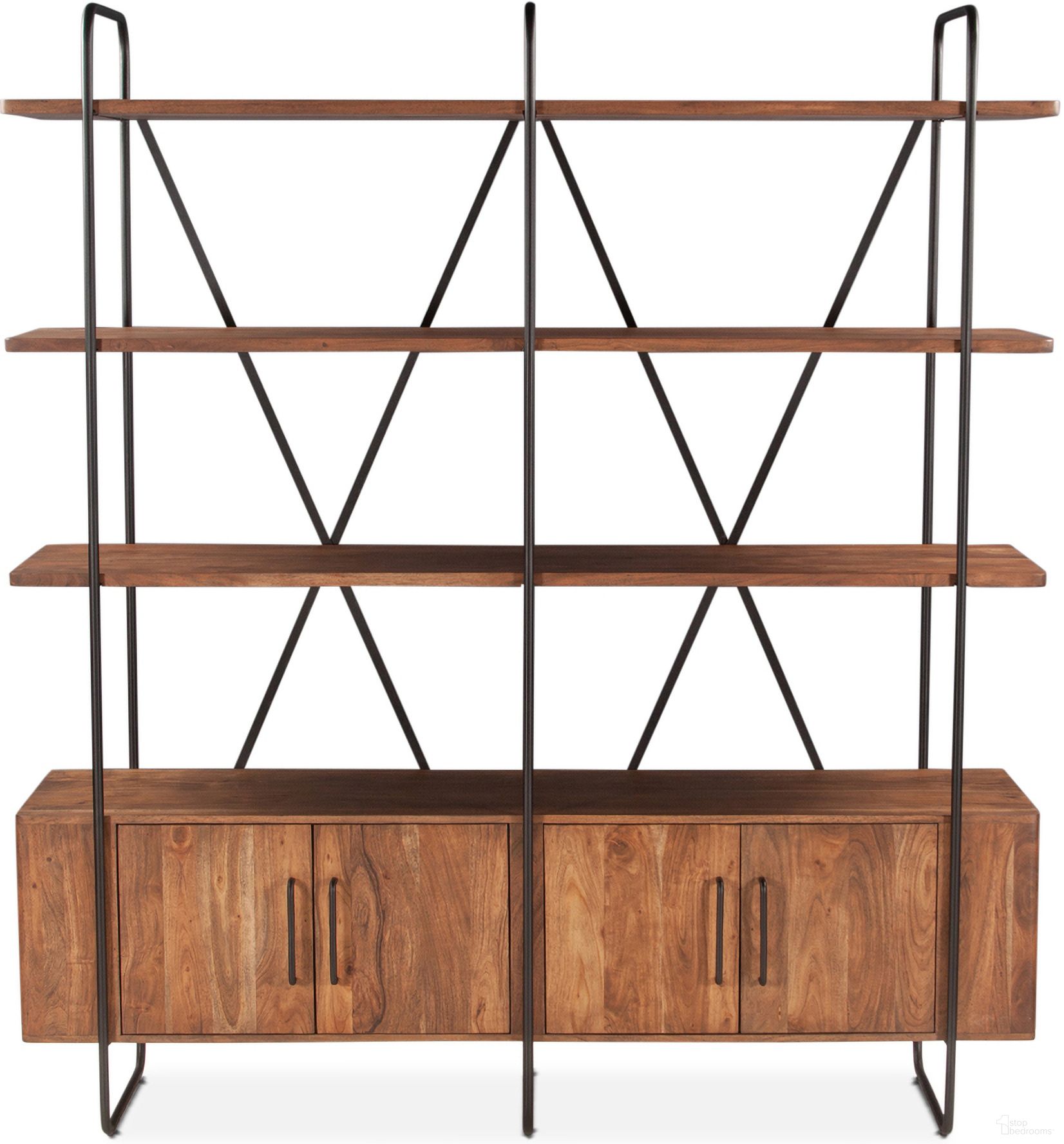 The appearance of Halden Wide Bookshelf In Pecan Brown designed by Home Trends and Design in the transitional interior design. This pecan brown piece of furniture  was selected by 1StopBedrooms from Halden Collection to add a touch of cosiness and style into your home. Sku: ZWHALBS75PB. Material: Mango Wood.