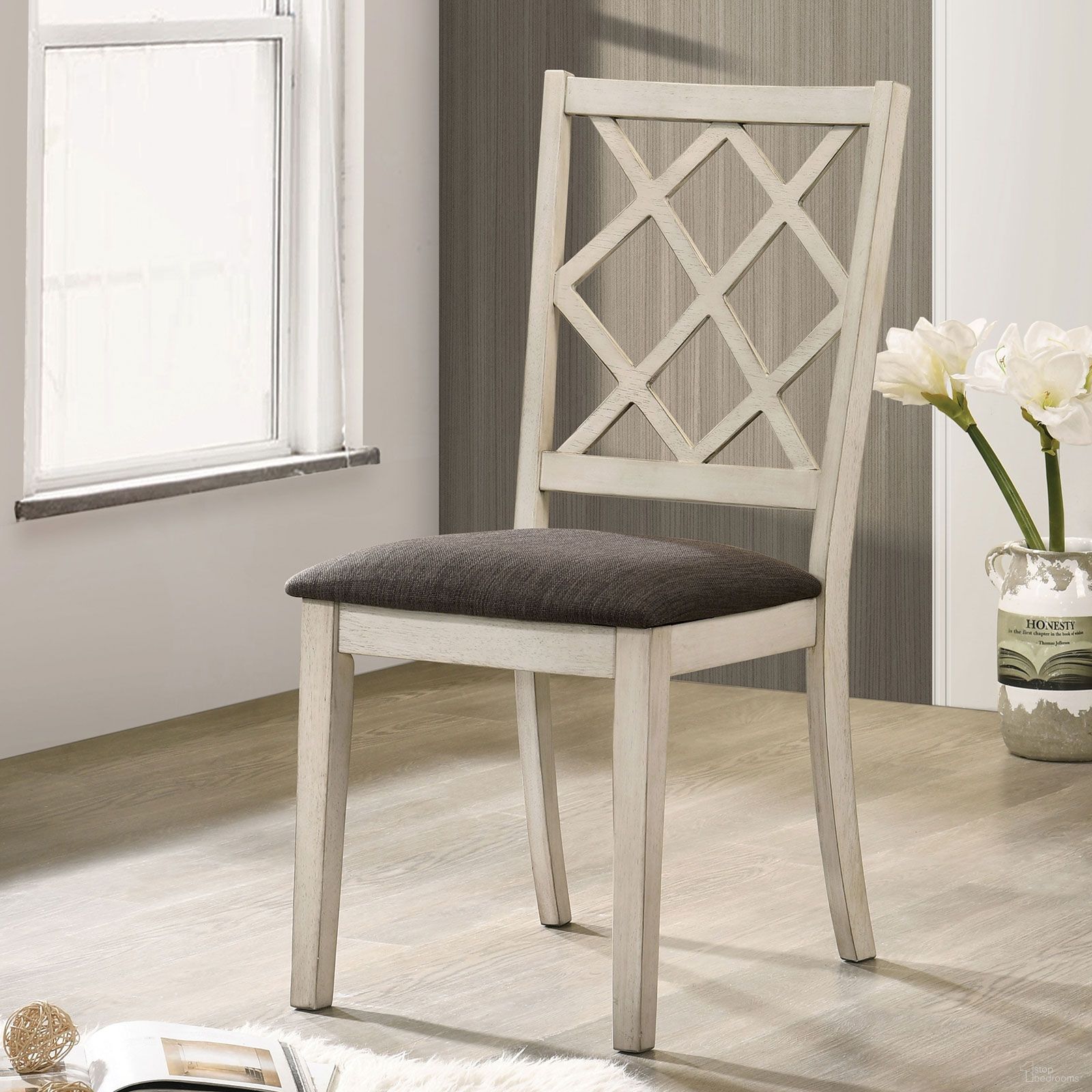 Haleigh Side Chair Set of 2 In Antique White and Gray