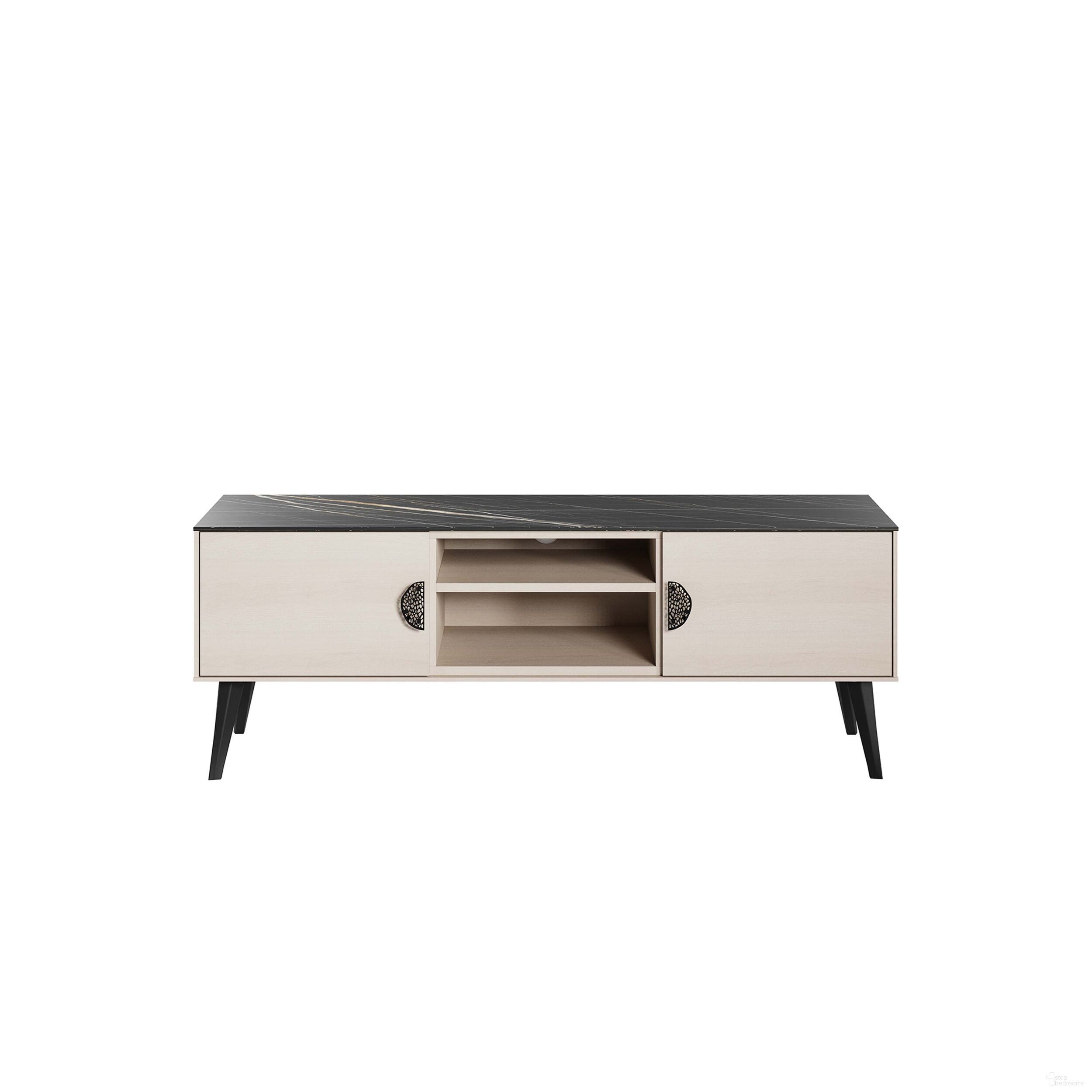 Haley 55.10 Inch Tv Stand In White and Black Marble