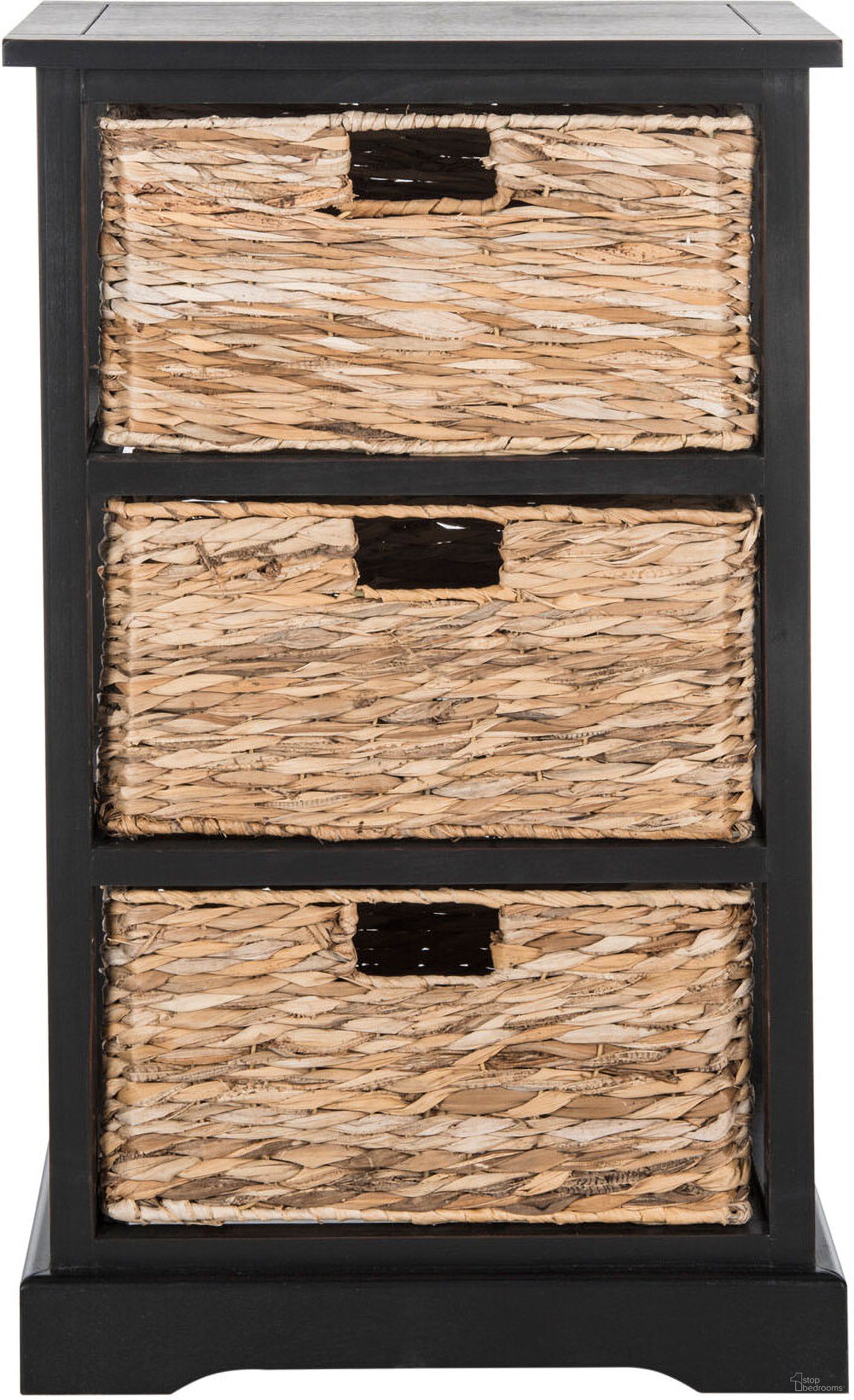 The appearance of Halle Distressed Black 3 Wicker Basket Storage Side Table designed by Safavieh in the transitional interior design. This distressed black piece of furniture  was selected by 1StopBedrooms from Halle Collection to add a touch of cosiness and style into your home. Sku: AMH5738A. Material: Wood.