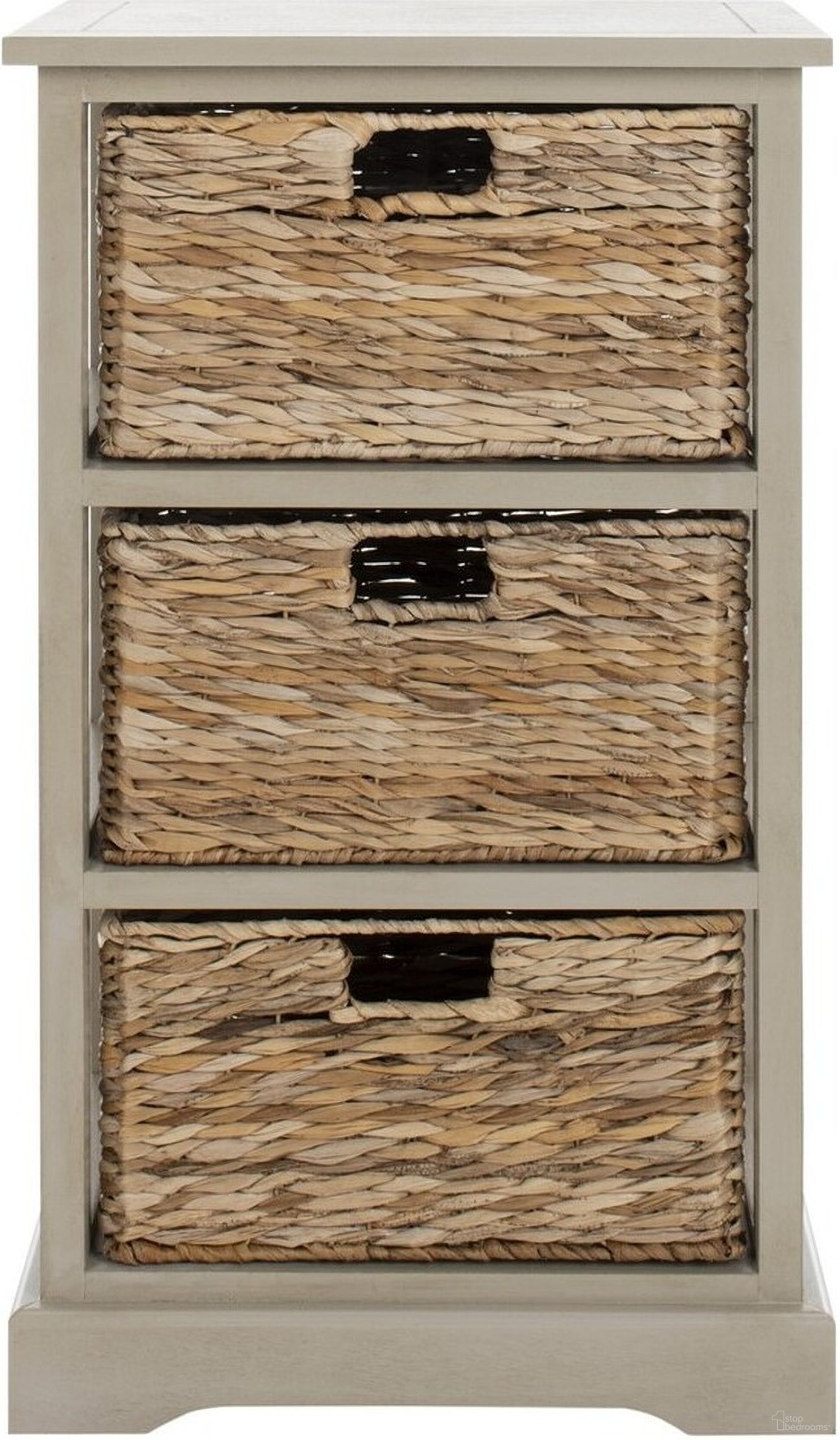 The appearance of Halle Vintage Grey 3 Wicker Basket Storage Side Table designed by Safavieh in the transitional interior design. This grey piece of furniture  was selected by 1StopBedrooms from Halle Collection to add a touch of cosiness and style into your home. Sku: AMH5738D. Material: Wood.