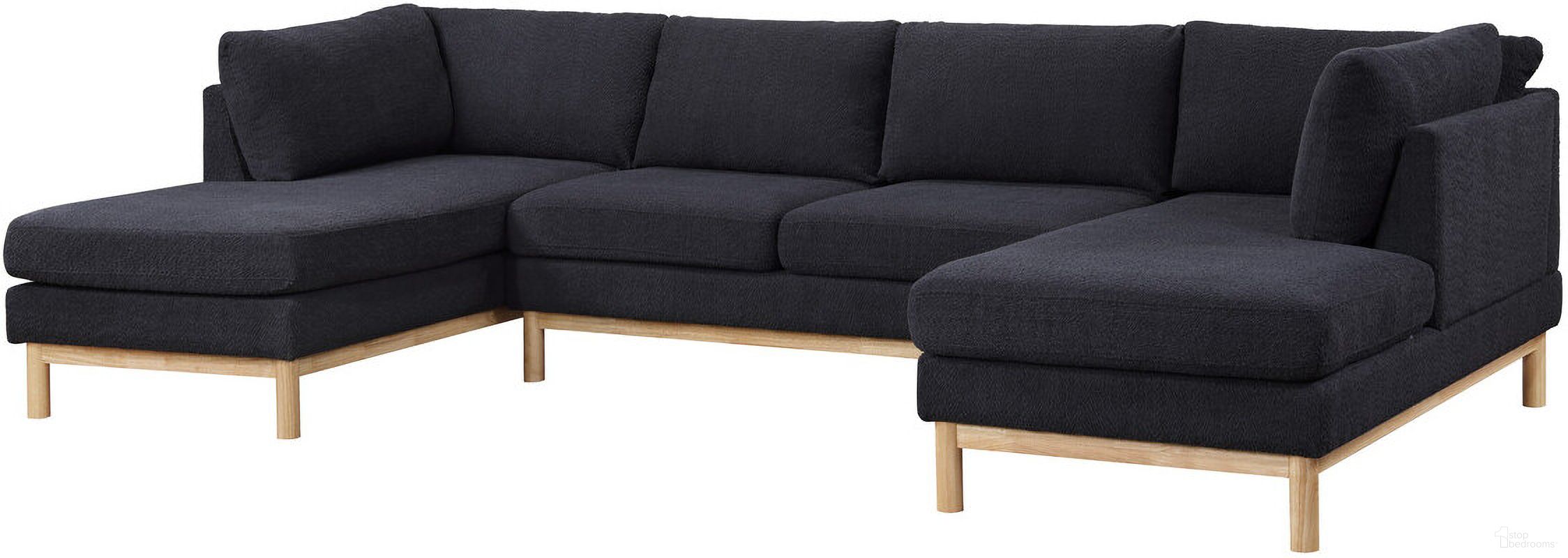 Hallie 124 Inch Sherpa Double Chaise U Shape Sectional Sofa In Black