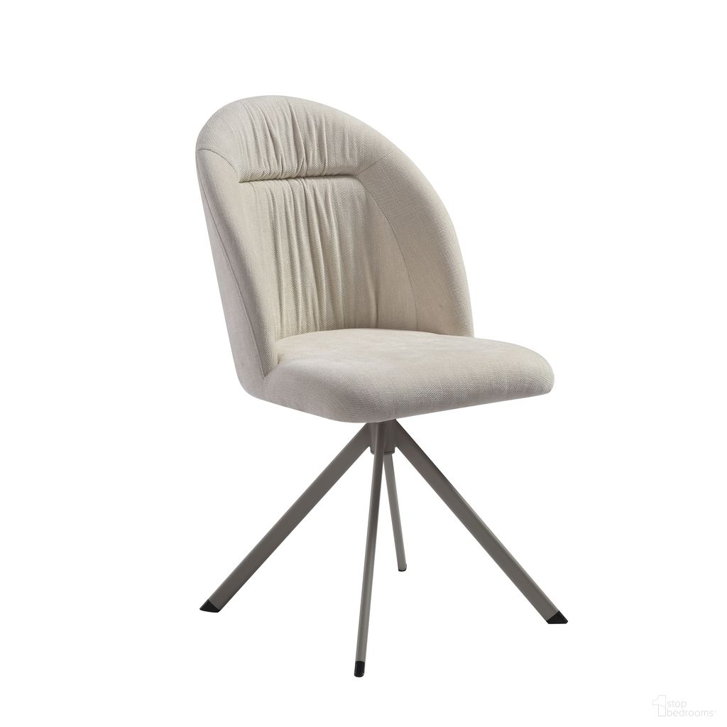 The appearance of Hallie Swivel Curved Back Upholstered Dining Chair Set of 2 In Cream designed by Armen Living in the modern / contemporary interior design. This cream piece of furniture was selected by 1StopBedrooms from Hallie Collection to add a touch of cosiness and style into your home. Sku: LCHLSICPCR. Material: Metal. Chair Type: Side Chair.