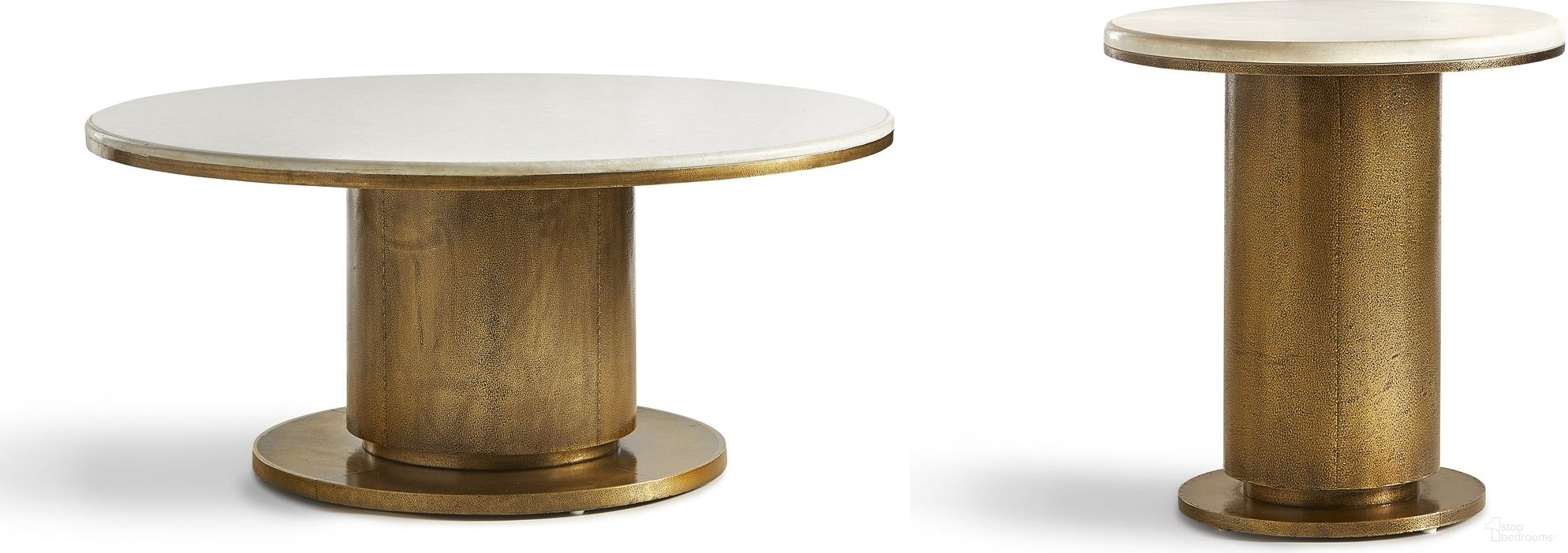 Halo Occasional Table Set In Antique Brass and White