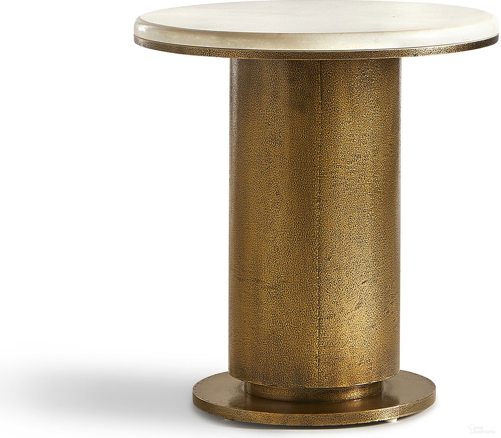 The appearance of Halo Side Table In Antique Brass and White designed by Maitland-Smith in the bohemian interior design. This antique brass/white piece of furniture  was selected by 1StopBedrooms from Maitland Smith Collection to add a touch of cosiness and style into your home. Sku: 8377-32. Material: Marble.