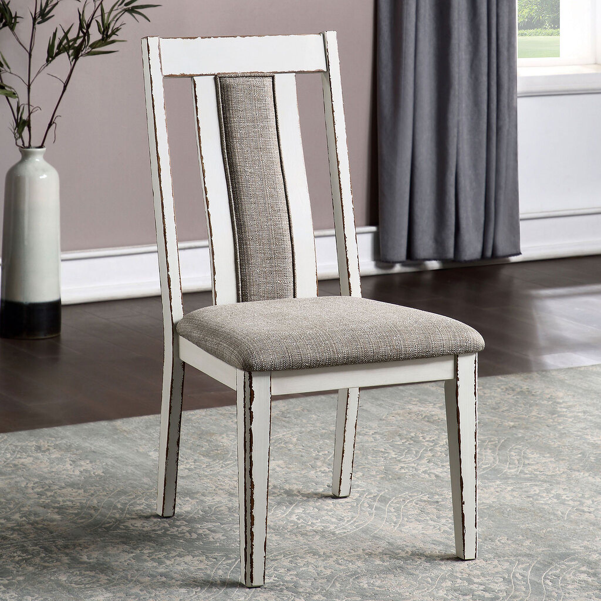 The appearance of Halsey Side Chair Set of 2 In Weathered White and Warm Gray designed by Furniture of America in the rustic / southwestern interior design. This weathered white and warm gray piece of furniture was selected by 1StopBedrooms from Halsey Collection to add a touch of cosiness and style into your home. Sku: CM3142SC-2PK. Material: Wood. Chair Type: Side Chair.