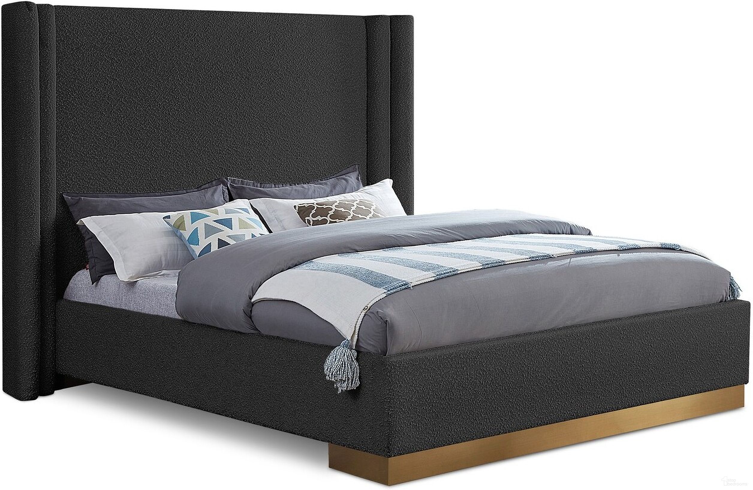 Halton Boucle Fabric King Bed In Black