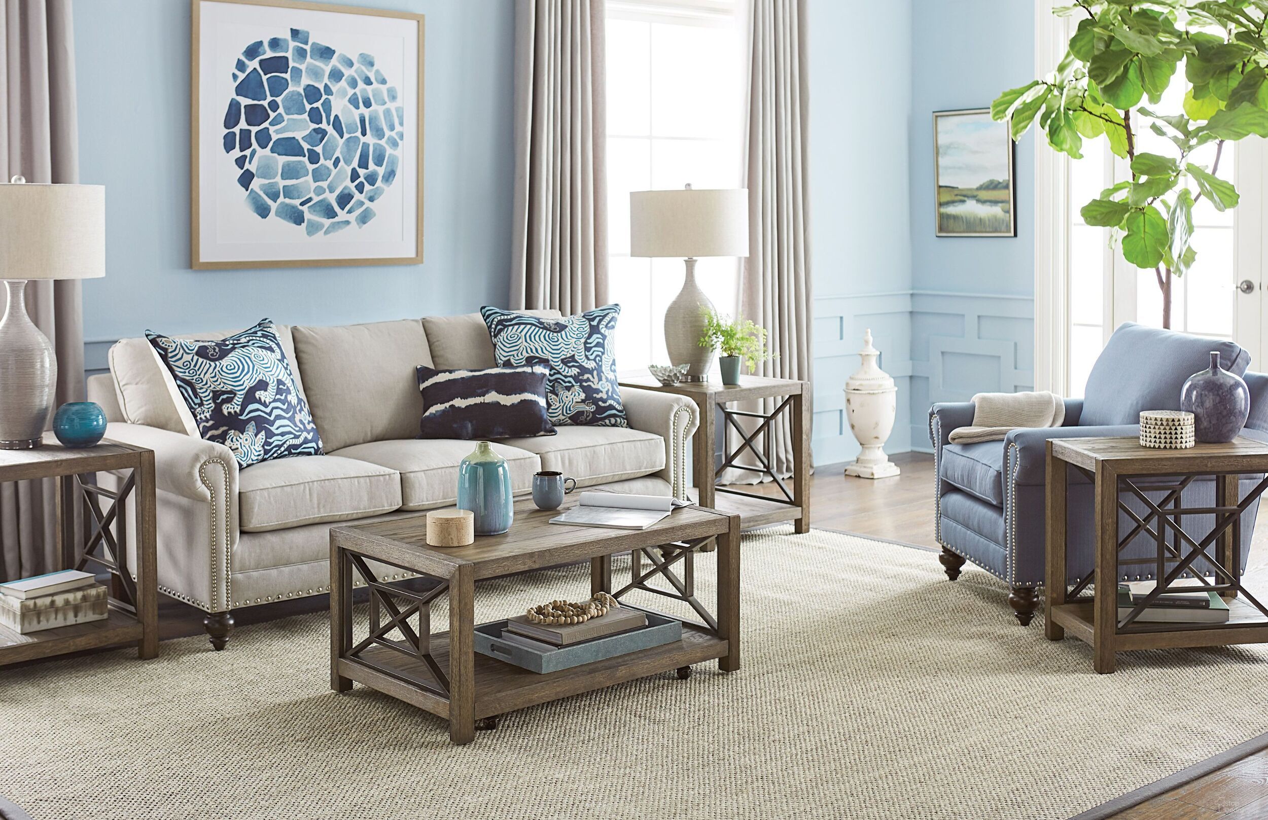 The appearance of Hamilton Aged Oak Barrel Synthesis Small Rectangular Occasional Table Set designed by Hammary in the transitional interior design. This brown piece of furniture  was selected by 1StopBedrooms from Hamilton Collection to add a touch of cosiness and style into your home. Sku: 839-913;839-916. Material: Wood.