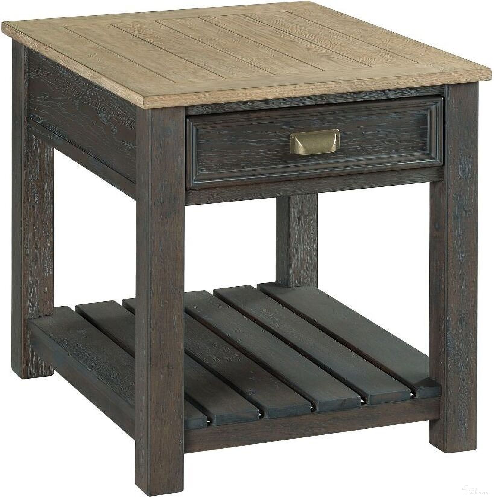 The appearance of Hamilton Rectangular End Table In Toasted Caramel and Smoked Charcoal designed by Hammary in the transitional interior design. This toasted caramel/smoked charcoal piece of furniture  was selected by 1StopBedrooms from Hamilton Collection to add a touch of cosiness and style into your home. Sku: 953-915. Material: Wood.