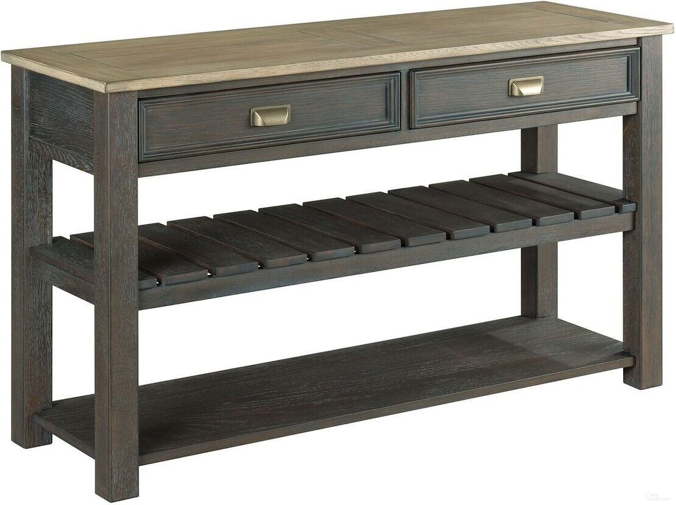 The appearance of Hamilton Sofa Table In Toasted Caramel and Smoked Charcoal designed by Hammary in the transitional interior design. This toasted caramel/smoked charcoal piece of furniture  was selected by 1StopBedrooms from Hamilton Collection to add a touch of cosiness and style into your home. Sku: 953-925. Material: Wood.