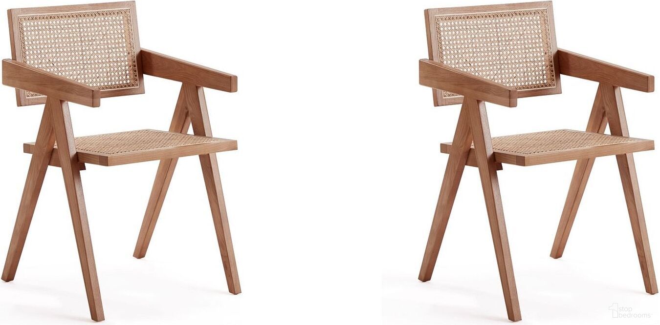 The appearance of Hamlet Dining Arm Chair In Nature Cane Set of 2 designed by Manhattan Comfort in the industrial interior design. This nature piece of furniture  was selected by 1StopBedrooms from Hamlet Collection to add a touch of cosiness and style into your home. Sku: DCCA09-NA;DCCA09-NA. Material: Wood. Chair Type: Arm Chair.