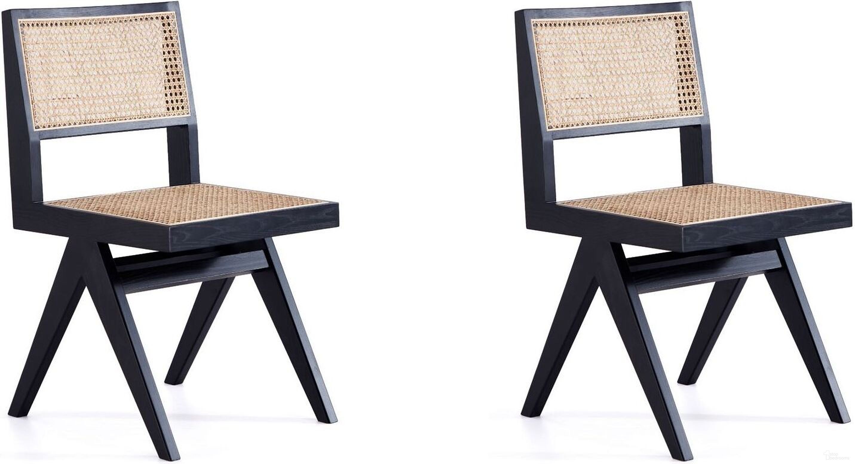 The appearance of Hamlet Dining Chair In Black And Natural Cane Set of 2 designed by Manhattan Comfort in the industrial interior design. This black and natural piece of furniture  was selected by 1StopBedrooms from Hamlet Collection to add a touch of cosiness and style into your home. Sku: DCCA03-BK. Material: Wood. Chair Type: Side Chair.