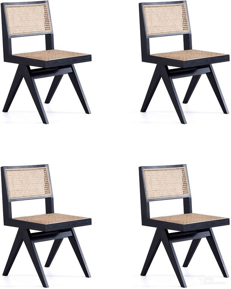 The appearance of Hamlet Dining Chair In Black And Natural Cane Set of 4 designed by Manhattan Comfort in the industrial interior design. This black and natural piece of furniture  was selected by 1StopBedrooms from Hamlet Collection to add a touch of cosiness and style into your home. Sku: DCCA03-BK;DCCA03-BK. Material: Wood. Chair Type: Side Chair.