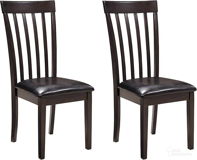 The appearance of Hammis Upholstered Side Chair Set of 2 designed by Signature Design by Ashley in the modern / contemporary interior design. This dark brown piece of furniture was selected by 1StopBedrooms from Hammis Collection to add a touch of cosiness and style into your home. Sku: D310-01. Material: Leather Match. Chair Type: Side Chair.