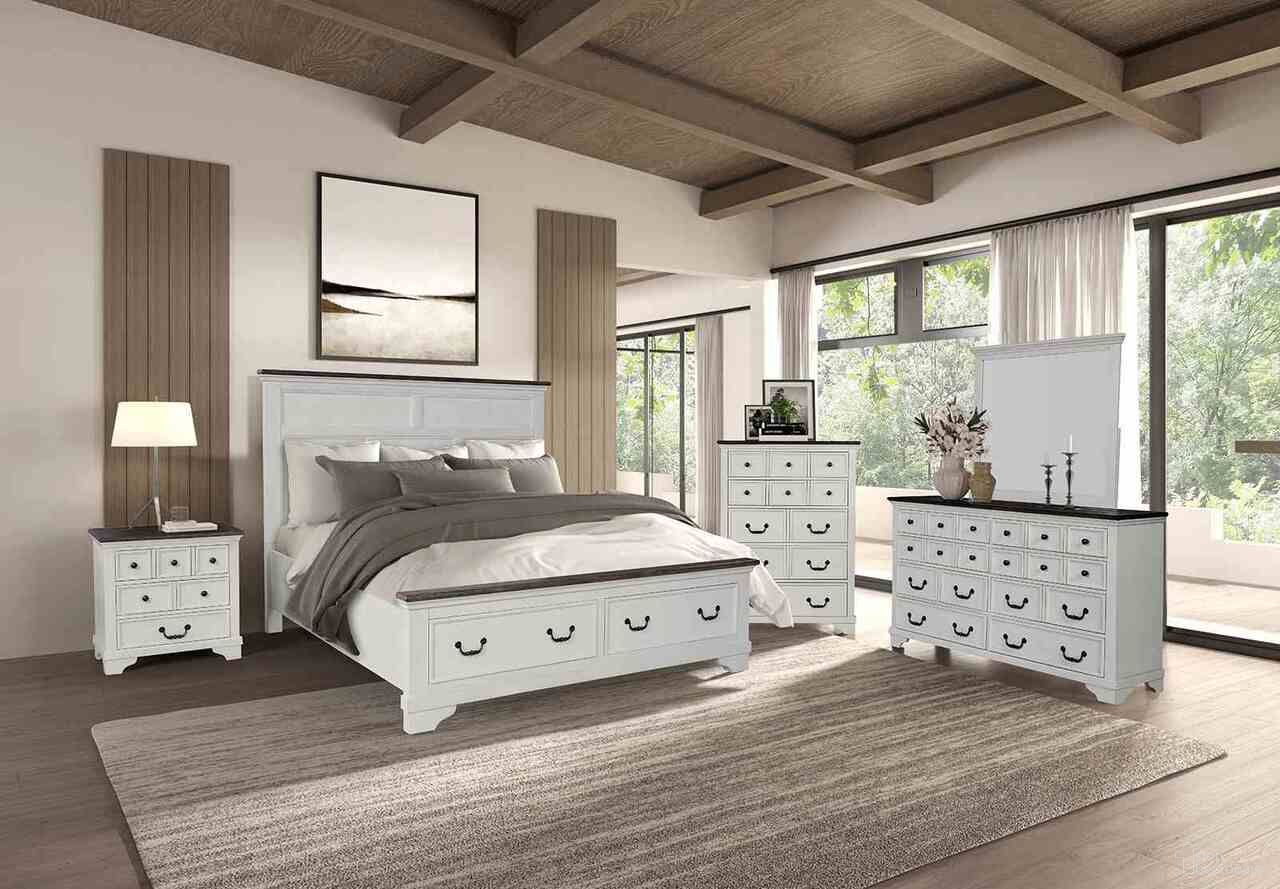 The appearance of Hampstead Bedroom Set In White and Dark Brown designed by Furniture of America in the modern / contemporary interior design. This white/dark brown piece of furniture was selected by 1StopBedrooms from Hampstead Collection to add a touch of cosiness and style into your home. Sku: FM79014WH-Q-FB;FM79014WH-Q-HB;FM79014WH-R;FM79014WH-N. Bed Size: King. Material: Engineered Wood.