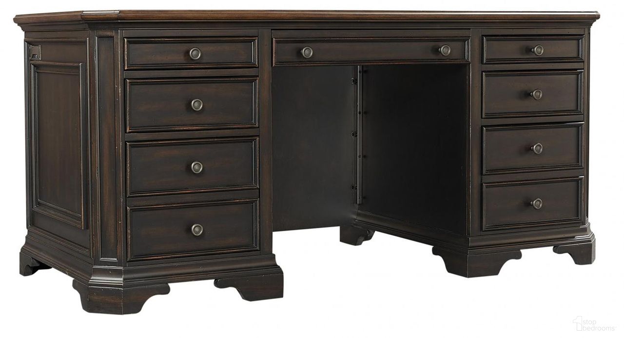 The appearance of Hampton 66 Inch Executive Desk In Black designed by Aspenhome in the traditional interior design. This black piece of furniture was selected by 1StopBedrooms from Hampton Collection to add a touch of cosiness and style into your home. Sku: I242-303. Material: Wood.