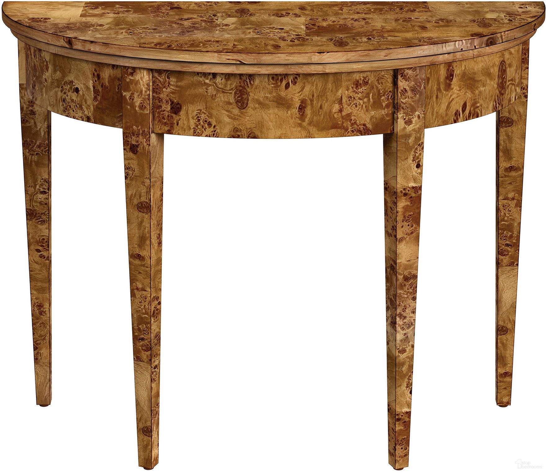 Hampton Demilune Traditional Burl 36 Inch Console Table In Medium Brown