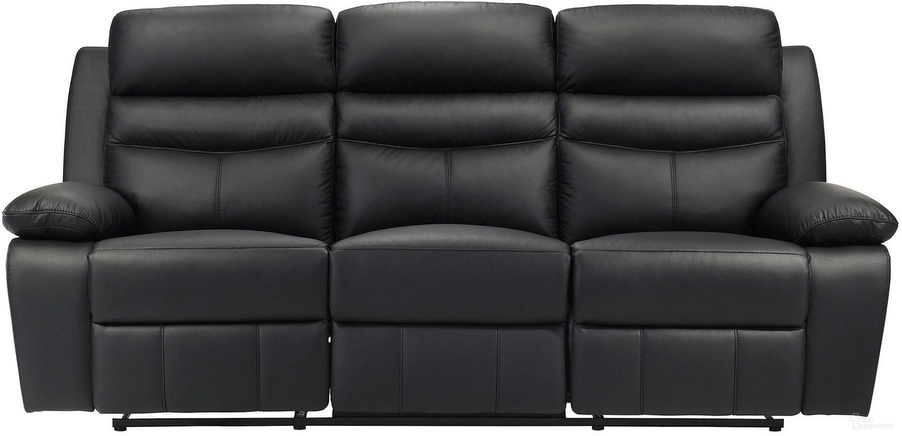 The appearance of Hancock Double Reclining Sofa In Black designed by Homelegance in the modern / contemporary interior design. This black piece of furniture was selected by 1StopBedrooms from Hancock Collection to add a touch of cosiness and style into your home. Sku: 9628BLK-3. Material: Leather.