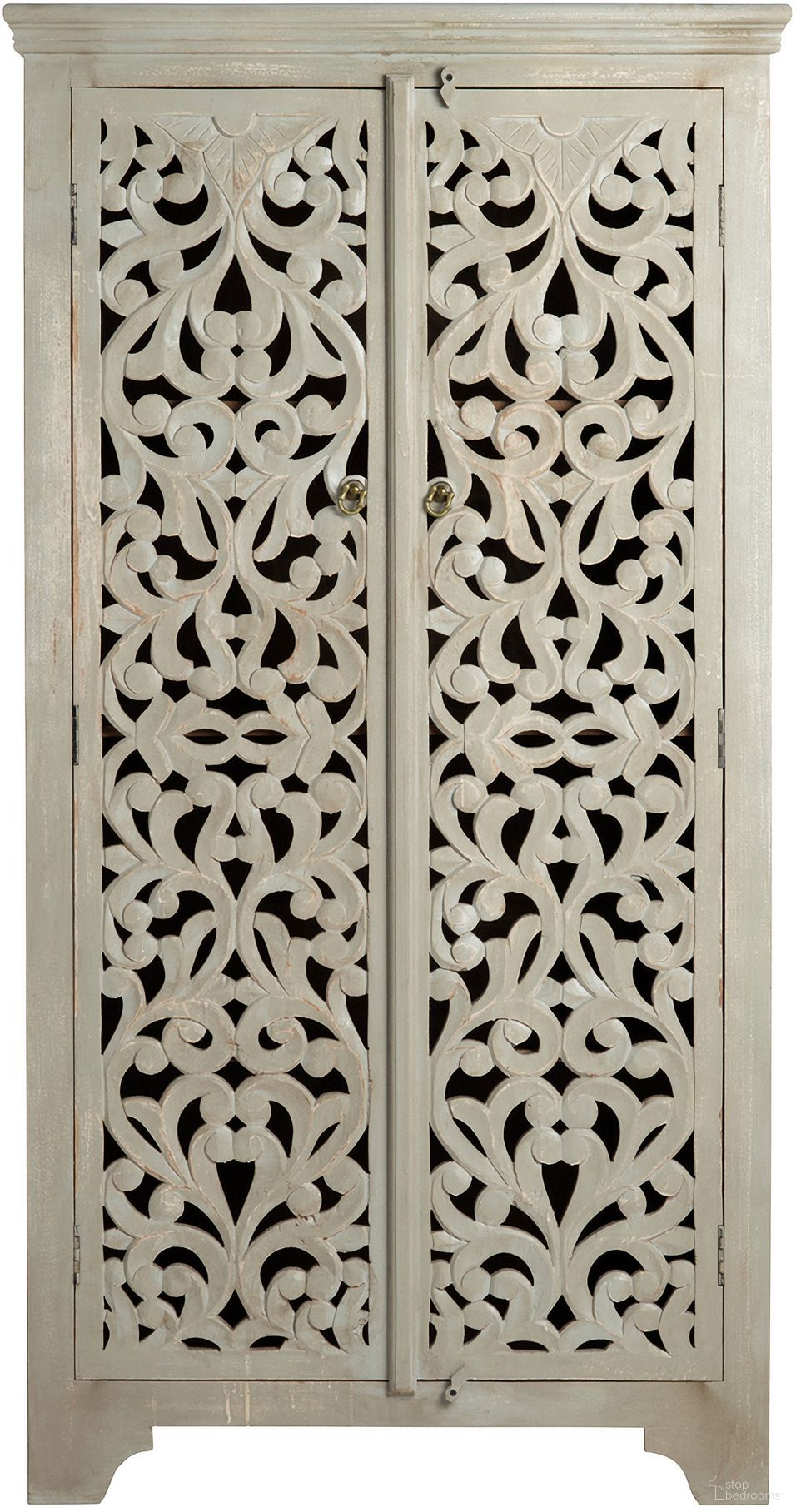 The appearance of Hand-Carved Tall Wood Cabinet with Metal Accents In Cream and Brown designed by Crestview Collection in the traditional interior design. This cream/brown piece of furniture was selected by 1StopBedrooms from to add a touch of cosiness and style into your home. Sku: CVFNR353. Material: Solid Wood.