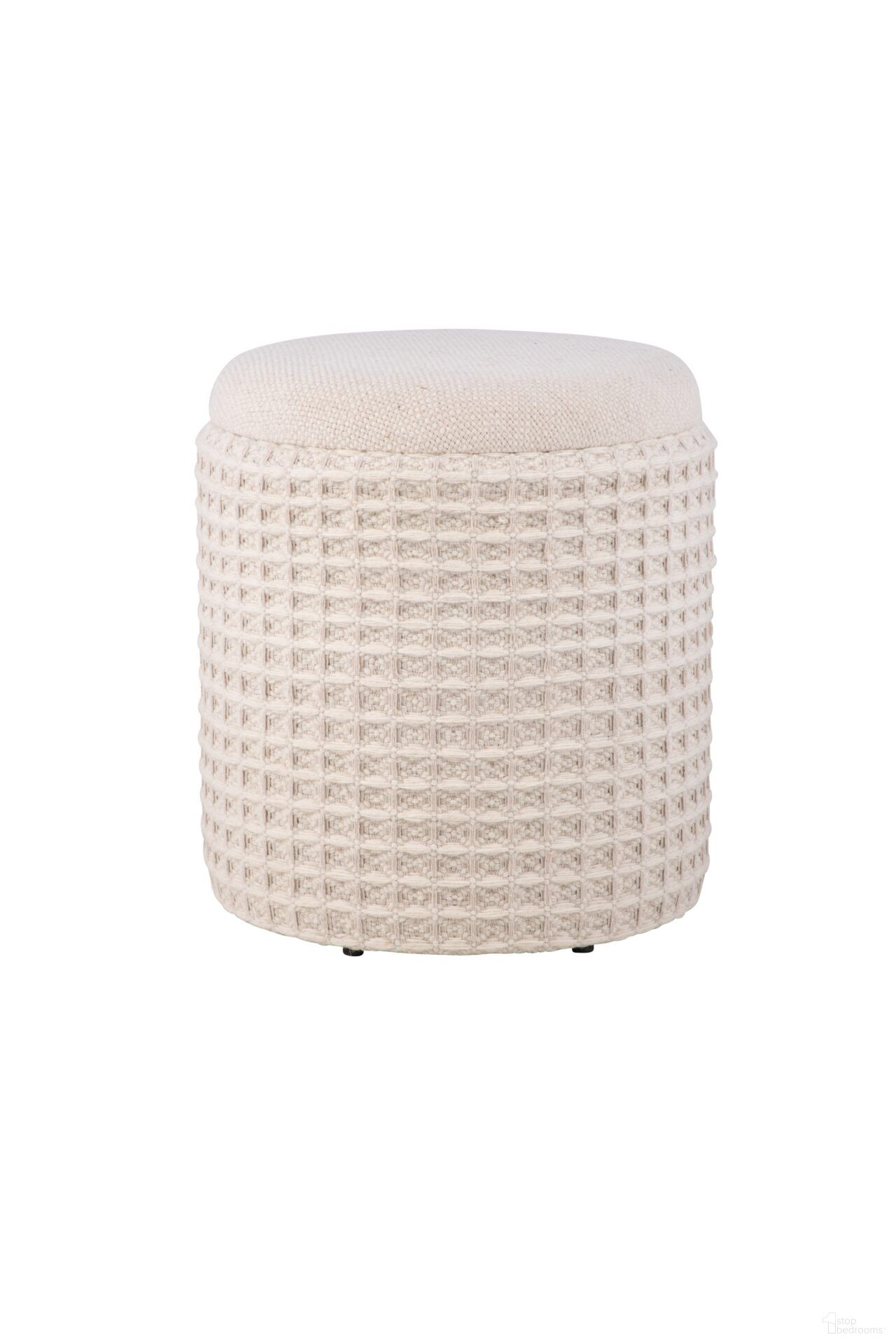 The appearance of Handwoven Chronos Waffle Cream Storage Ottoman In Ivory designed by Carolina Living in the modern / contemporary interior design. This ivory piece of furniture was selected by 1StopBedrooms from Odyssey Collection to add a touch of cosiness and style into your home. Sku: OT-1717-FB-0089. Material: Woven.