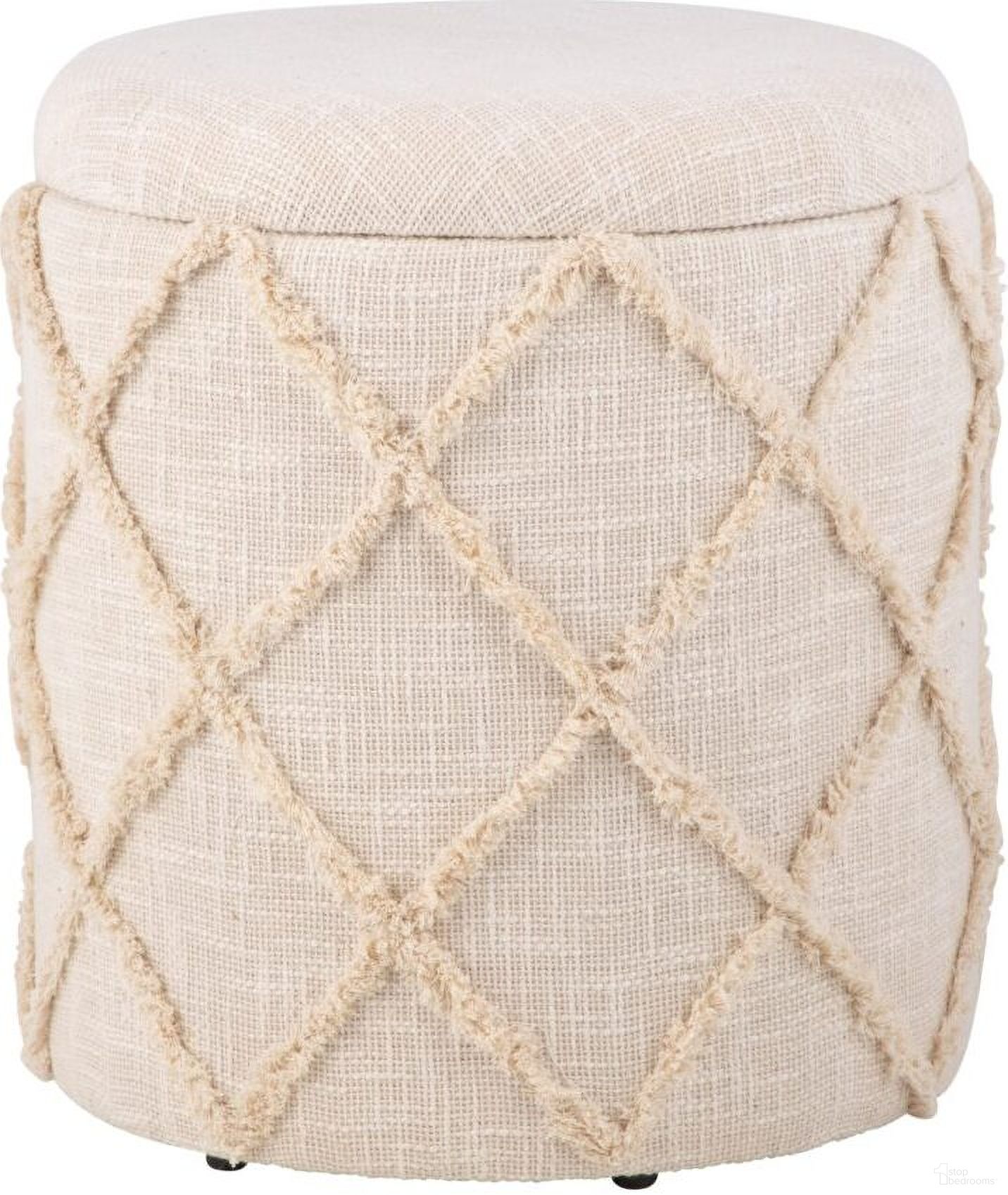 The appearance of Handwoven Eros X Solid Fabric Storage Ottoman In Ecru designed by Carolina Living in the bohemian interior design. This ecru piece of furniture was selected by 1StopBedrooms from Odyssey Collection to add a touch of cosiness and style into your home. Sku: OT-1717-FB-0011. Material: Woven.