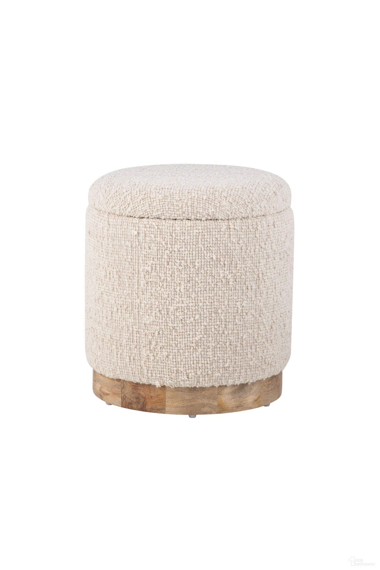The appearance of Handwoven Hestia Round Wood Base Storage Ottoman In Ecru designed by Carolina Living in the modern / contemporary interior design. This ecru piece of furniture  was selected by 1StopBedrooms from Odyssey Collection to add a touch of cosiness and style into your home. Sku: OT-1717-RW-0007. Material: Woven.