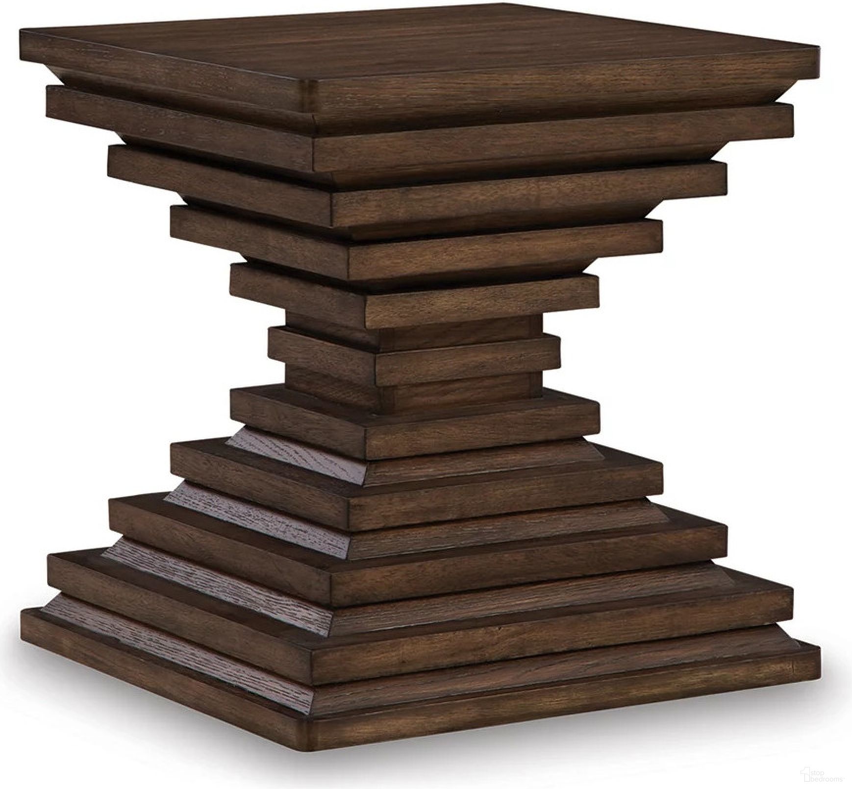 The appearance of Hannodream End Table In Warm Brown designed by Signature Design by Ashley in the modern / contemporary interior design. This warm brown piece of furniture was selected by 1StopBedrooms from Hannodream Collection to add a touch of cosiness and style into your home. Sku: T821-2. Material: Wood.
