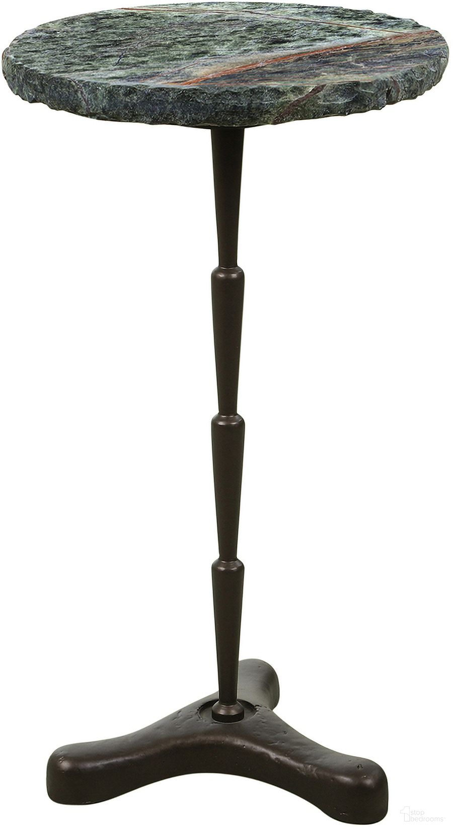 Harbor 15 Inch Accent Table In Green Bidasar Marble and Iron