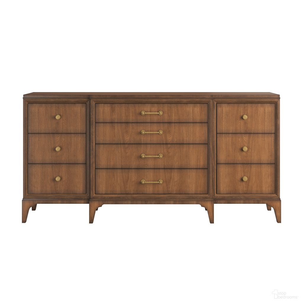 The appearance of Harbor Dresser In Warm Walnut designed by A.R.T. in the traditional interior design. This warm walnut piece of furniture was selected by 1StopBedrooms from Harbor Collection to add a touch of cosiness and style into your home. Sku: 338130-2731. Material: Rubberwood.