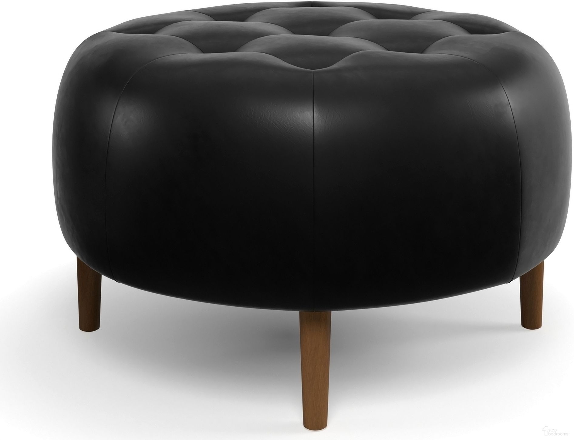 The appearance of Harding Genuine Leather Round Ottoman In Walnut and Black designed by Aeon in the interior design. This walnut and black piece of furniture was selected by 1StopBedrooms from Bloomfield Zander Collection to add a touch of cosiness and style into your home. Sku: AETH173-0-Black. Material: Genuine Leather.