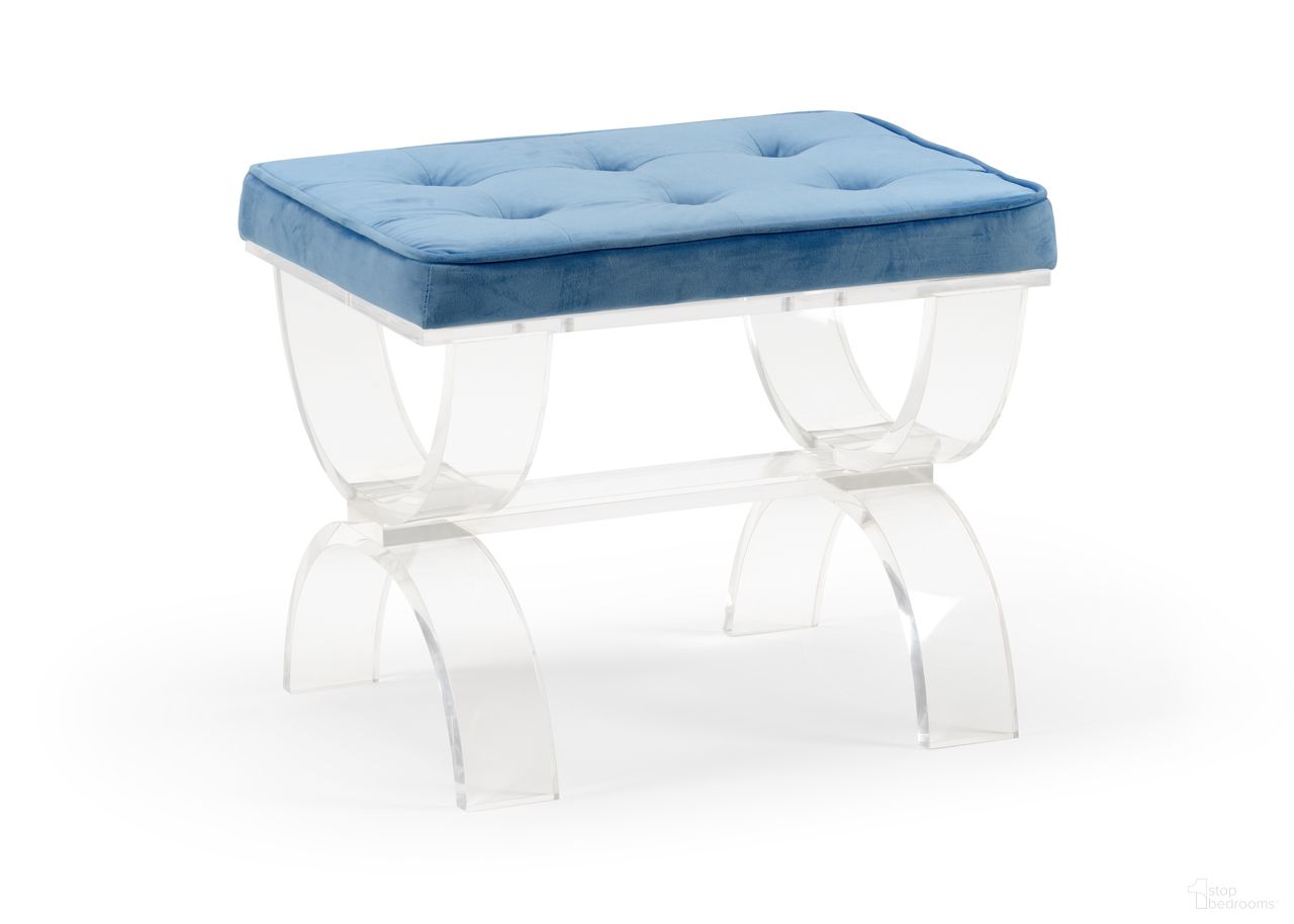 The appearance of Harlow Bench In Blue designed by Wildwood in the modern / contemporary interior design. This blue piece of furniture was selected by 1StopBedrooms from Wildwood Collection to add a touch of cosiness and style into your home. Sku: 490173. Material: Velvet.