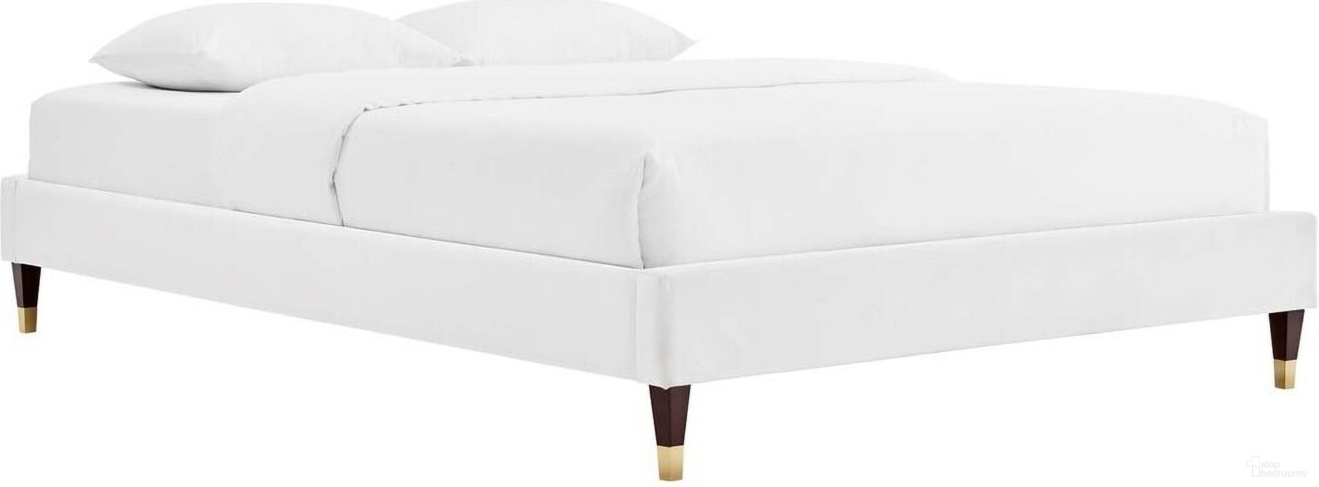 Harlow Full Performance Velvet Platform Bed Frame In White
