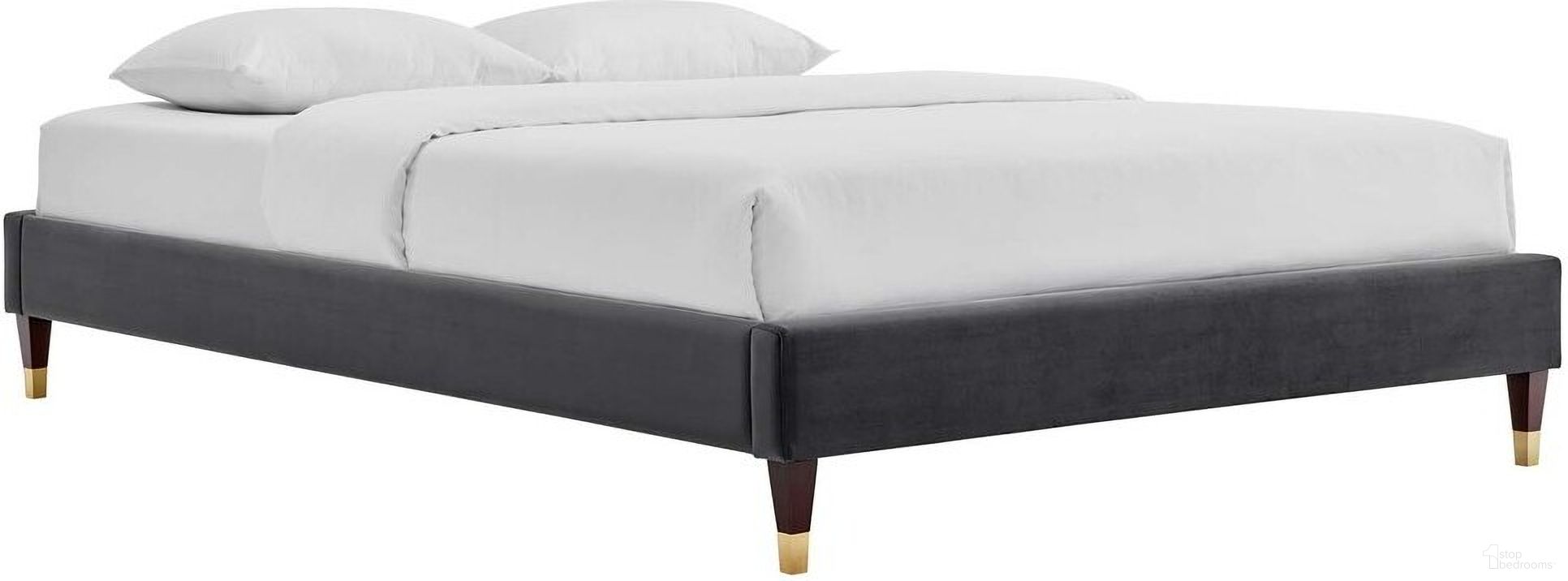 The appearance of Harlow King Performance Velvet Platform Bed Frame In Charcoal designed by Modway in the modern / contemporary interior design. This charcoal piece of furniture  was selected by 1StopBedrooms from Harlow Collection to add a touch of cosiness and style into your home. Sku: MOD-6271-CHA. Bed Size: King. Material: MDF.