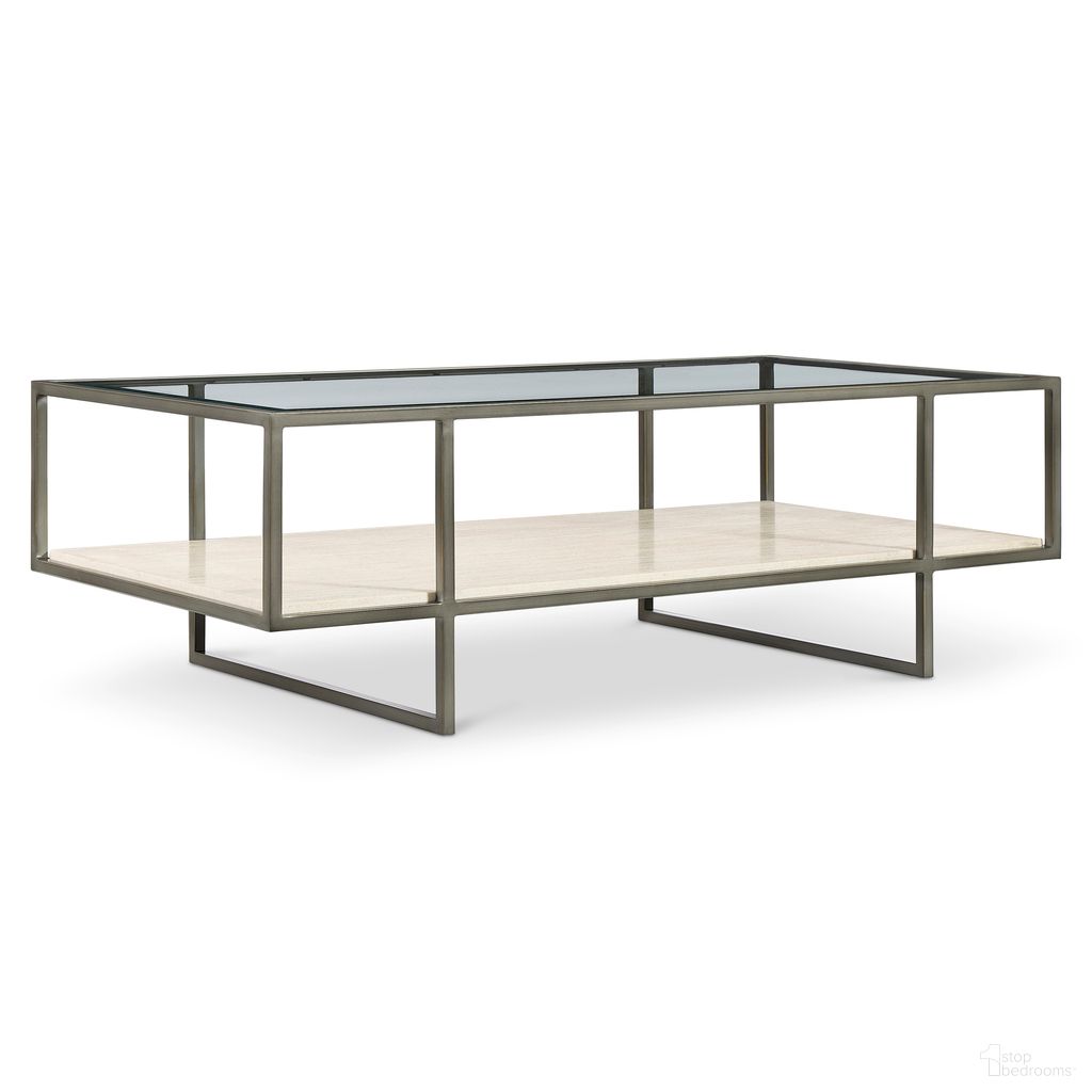 The appearance of Harlow Metal Rectangular Cocktail Table designed by Bernhardt in the modern / contemporary interior design. This bronze/white travertine stone/clear piece of furniture  was selected by 1StopBedrooms from Harlow Collection to add a touch of cosiness and style into your home. Sku: 514021. Material: Steel.